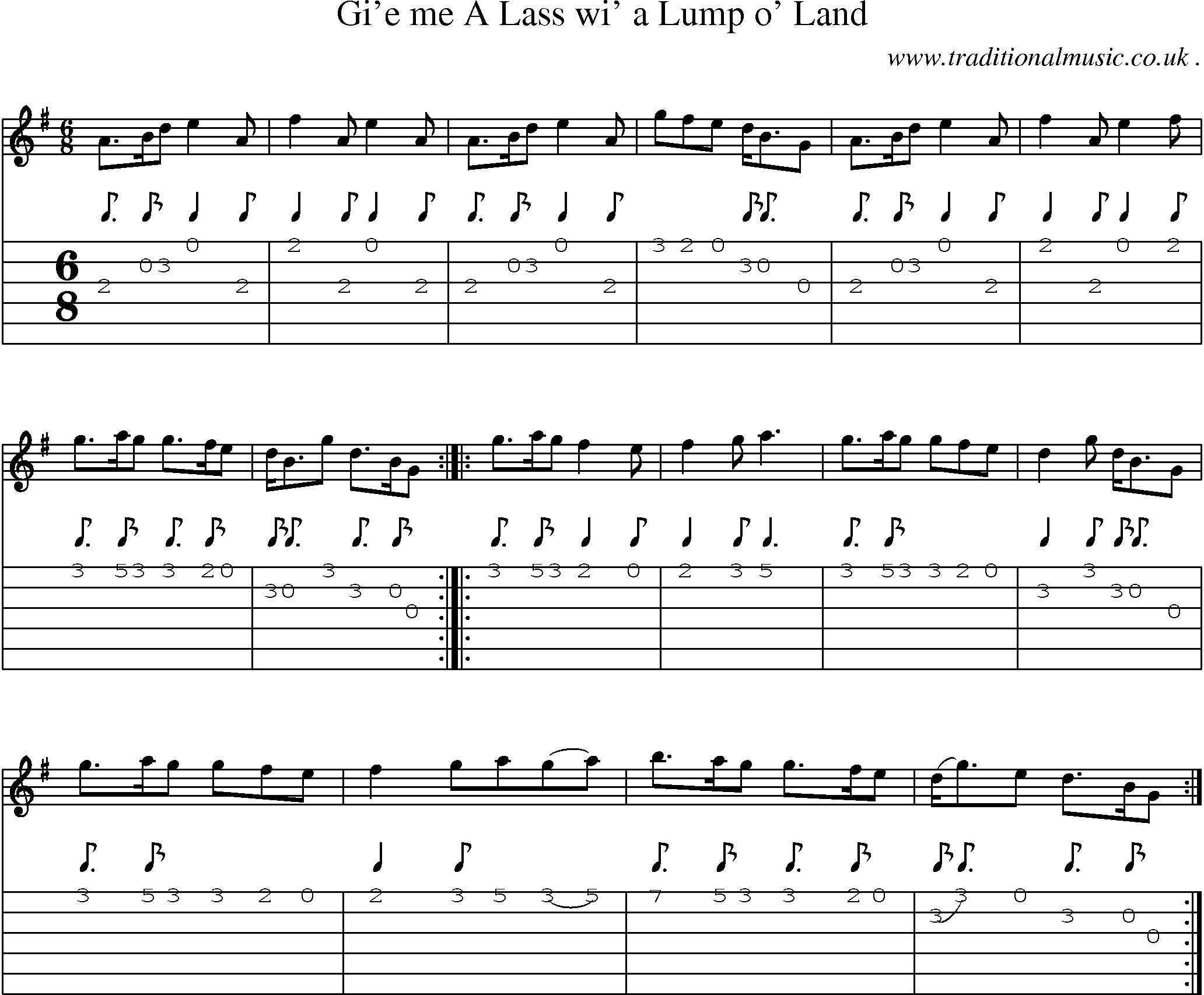 Sheet-Music and Guitar Tabs for Gie Me A Lass Wi A Lump O Land