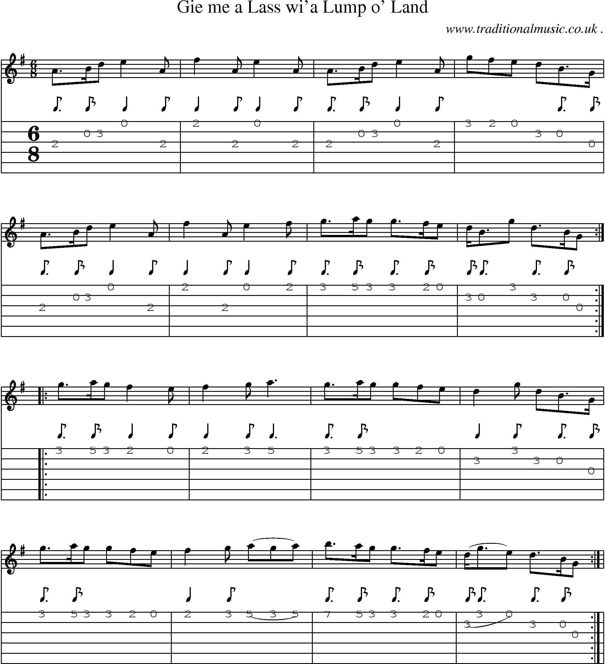 Sheet-Music and Guitar Tabs for Gie Me A Lass Wia Lump O Land