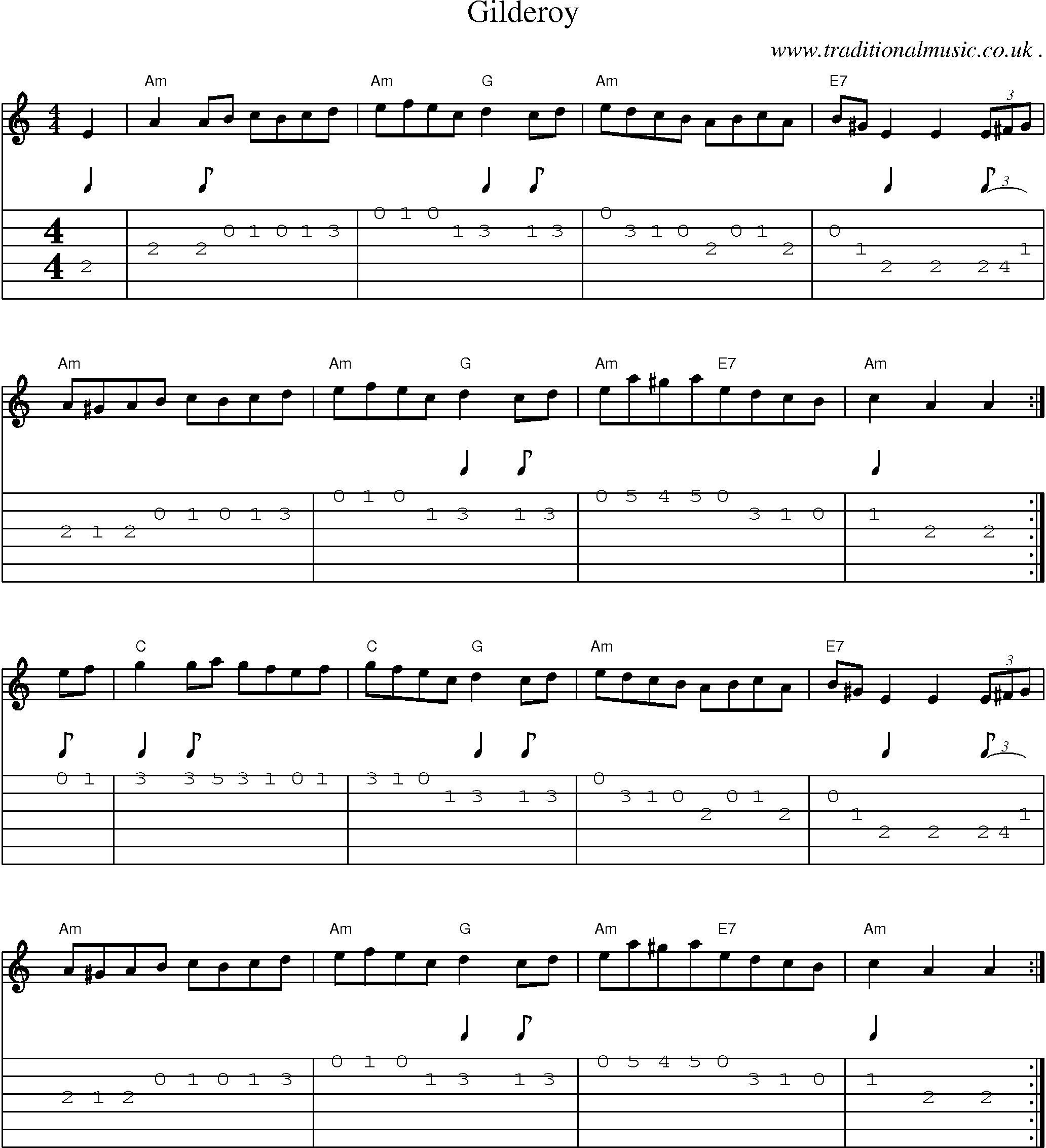 Sheet-Music and Guitar Tabs for Gilderoy