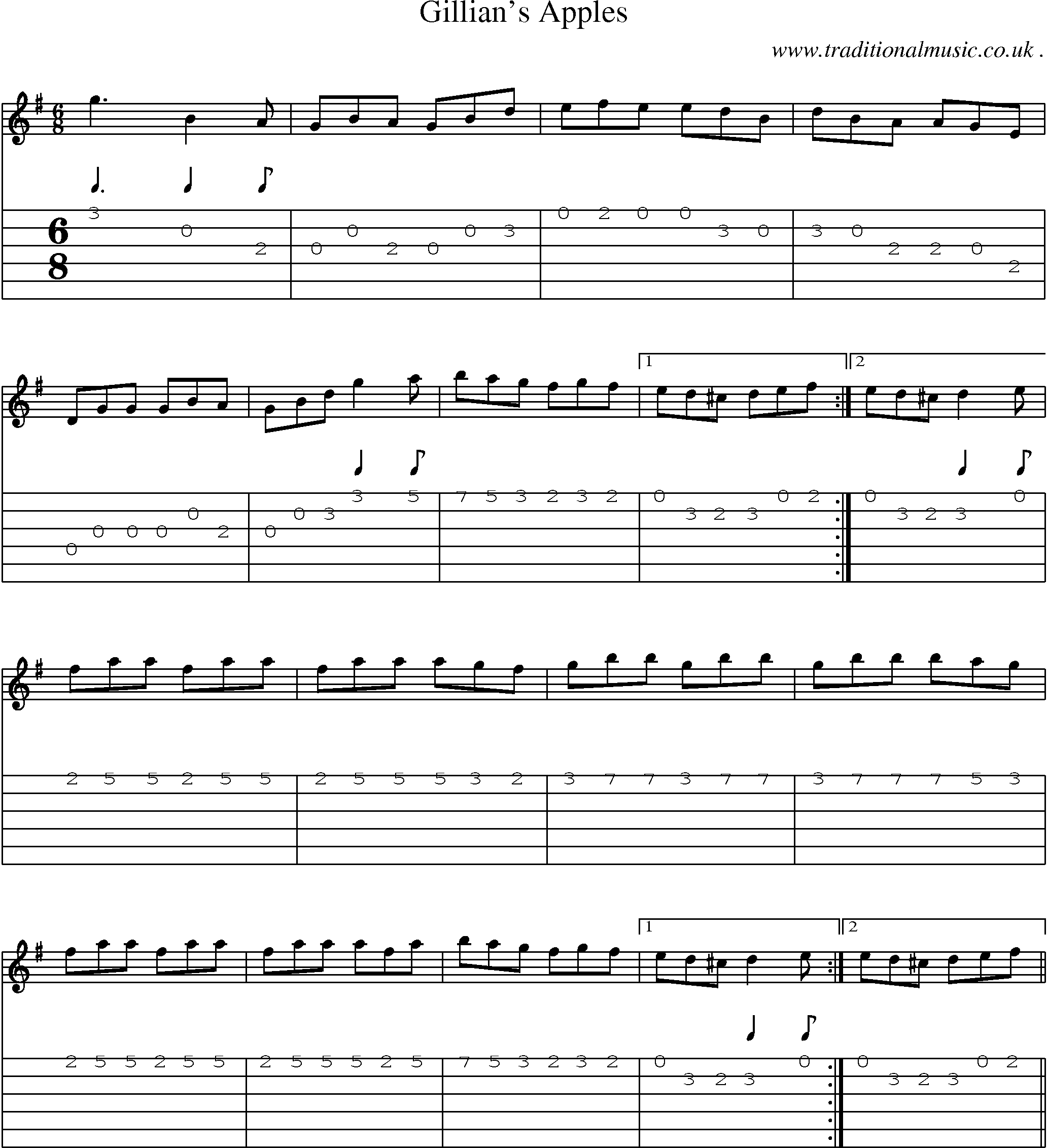 Sheet-Music and Guitar Tabs for Gillians Apples