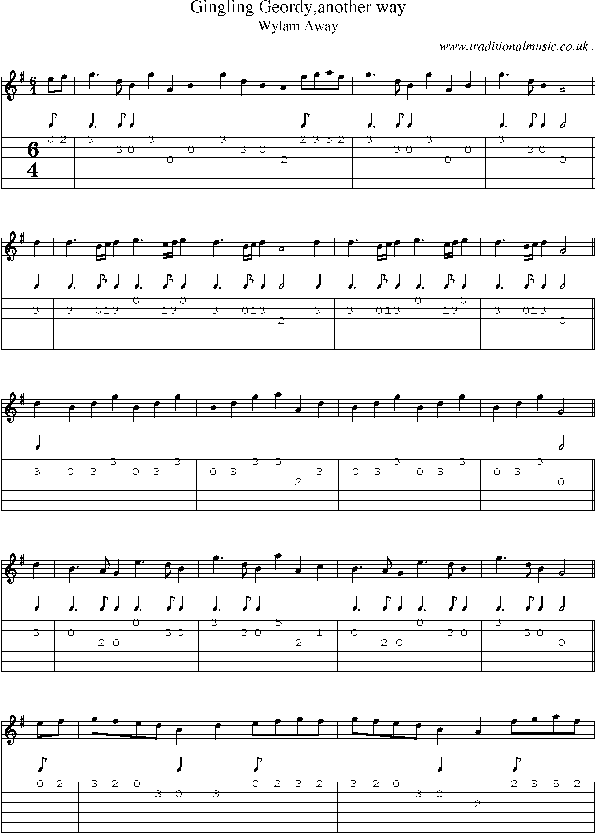 Sheet-Music and Guitar Tabs for Gingling Geordyanother Way