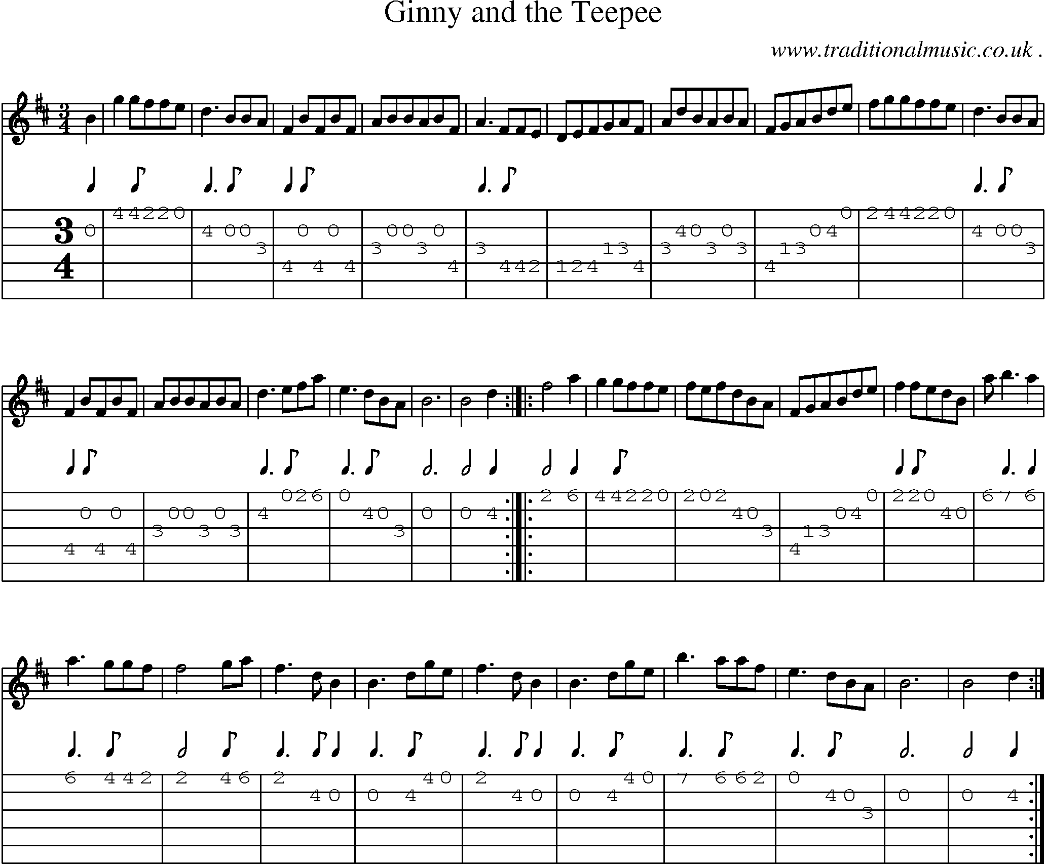 Sheet-Music and Guitar Tabs for Ginny And The Teepee