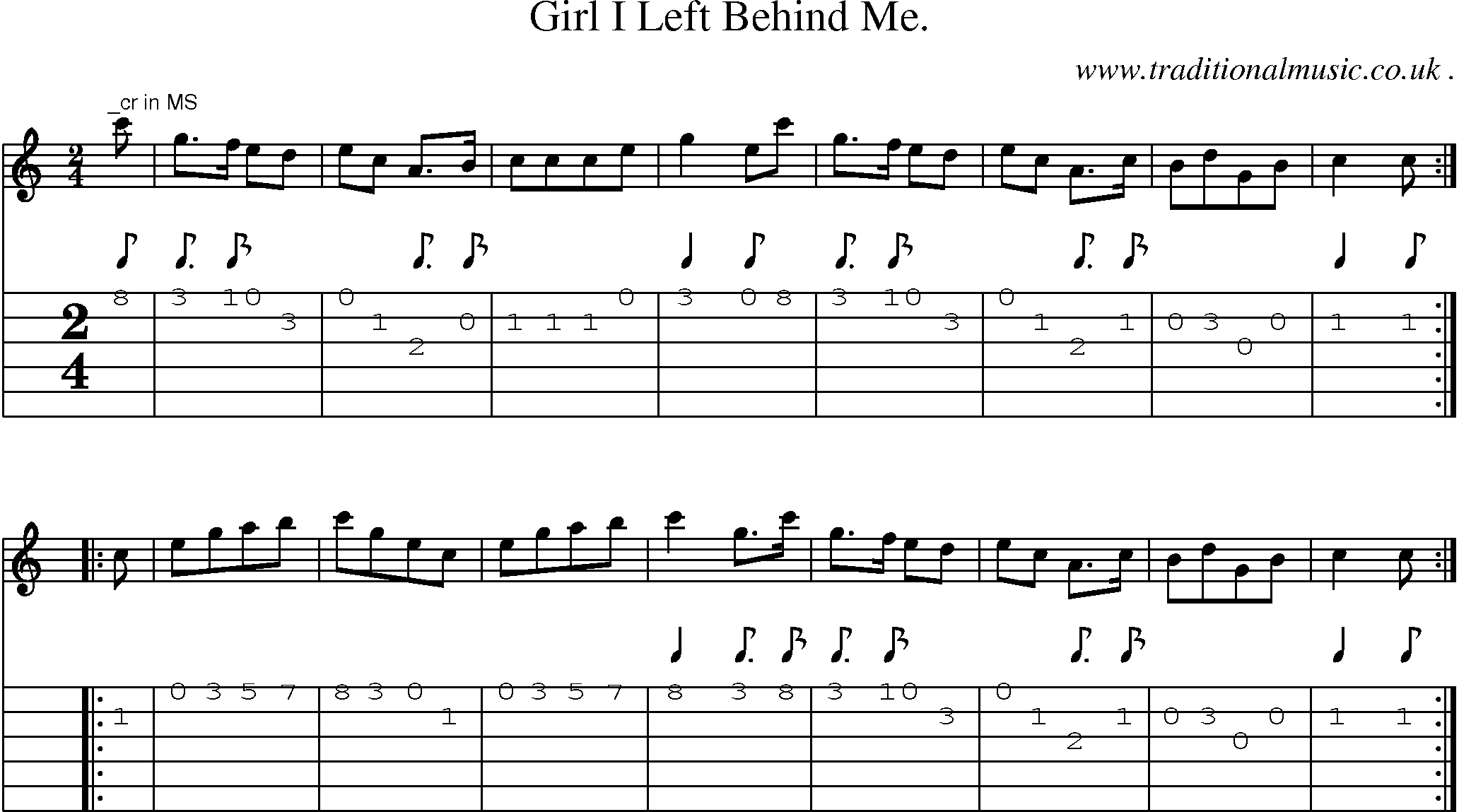 Sheet-Music and Guitar Tabs for Girl I Left Behind Me