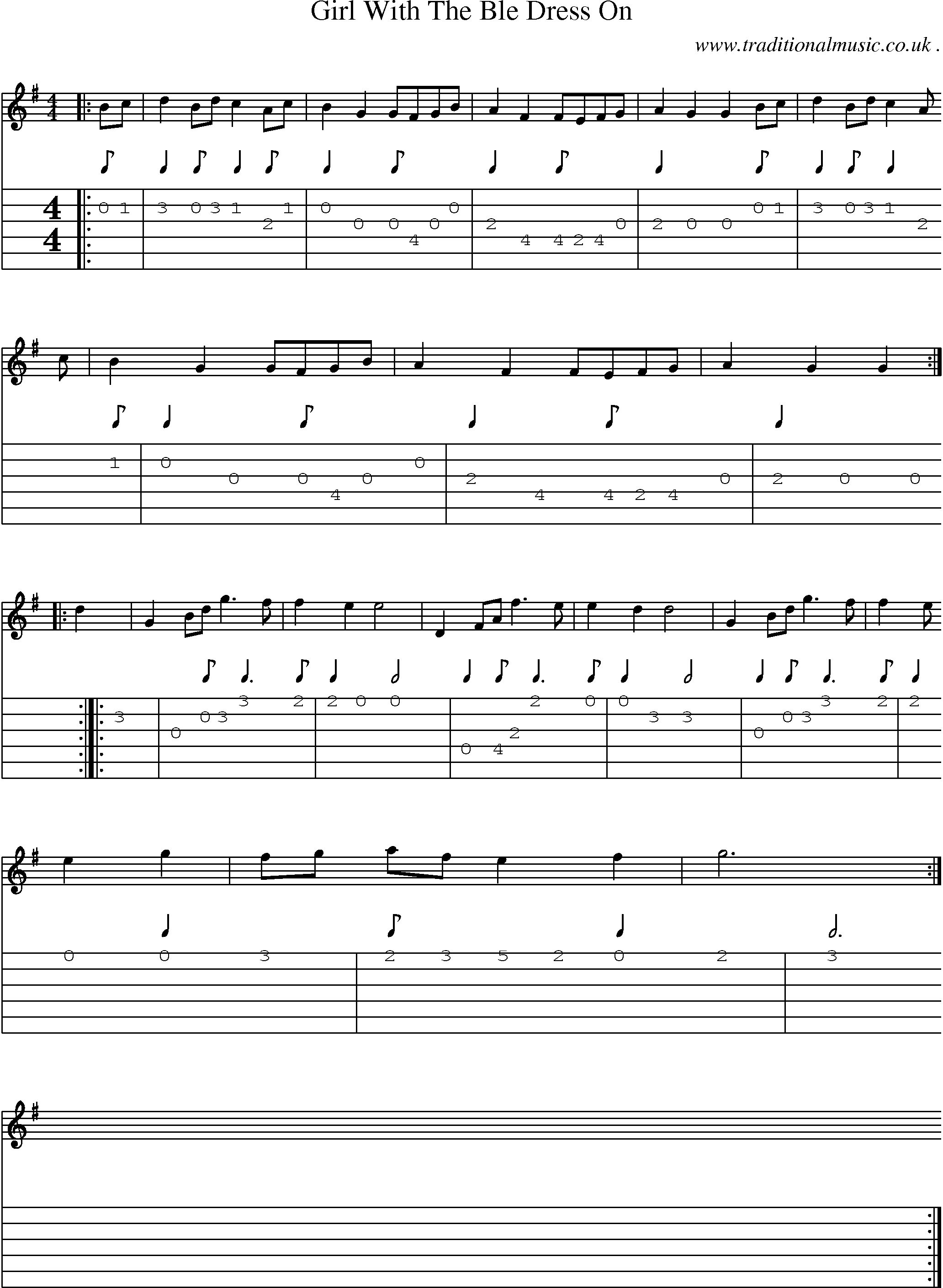 Sheet-Music and Guitar Tabs for Girl With The Ble Dress On
