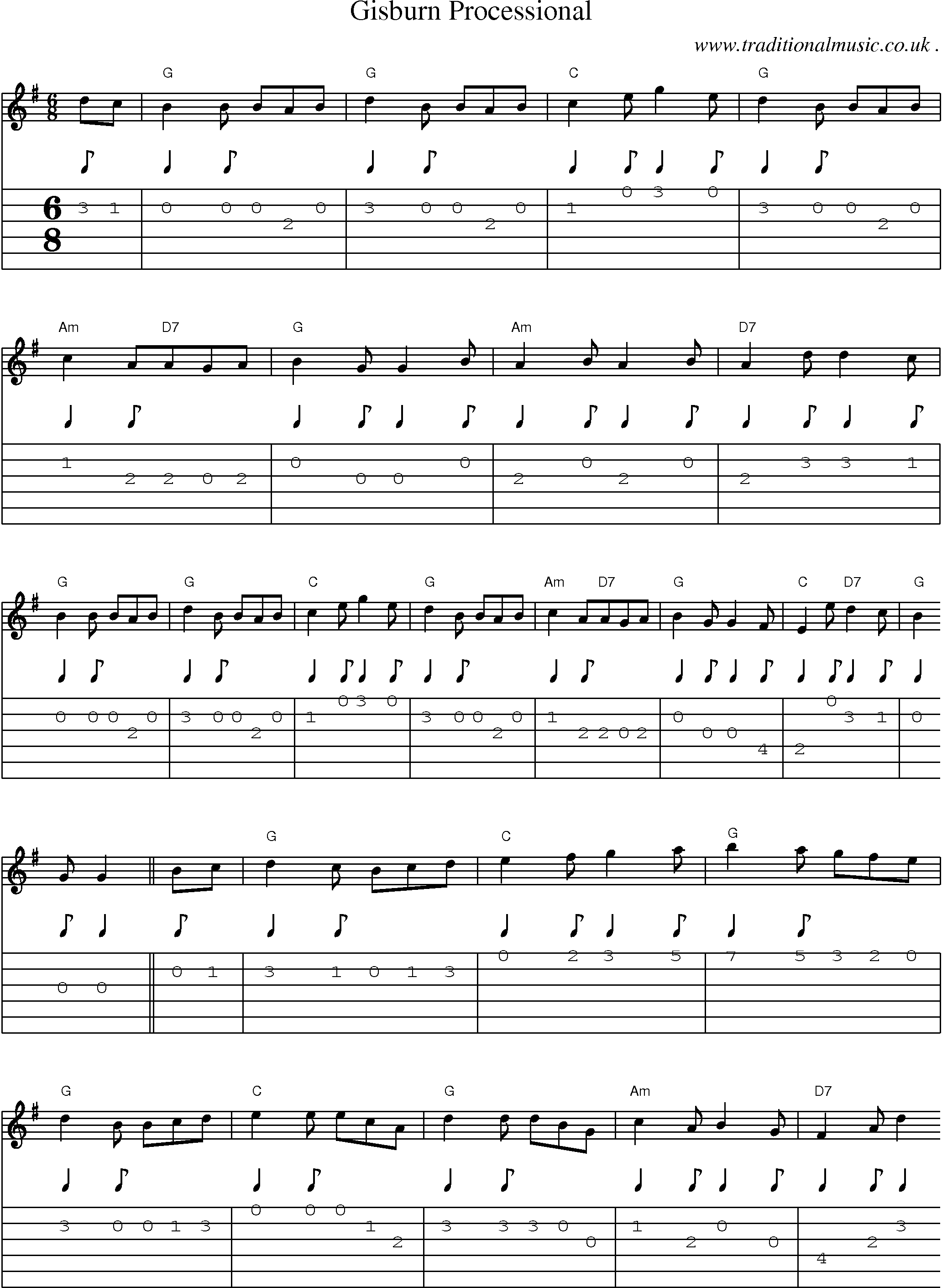 Sheet-Music and Guitar Tabs for Gisburn Processional