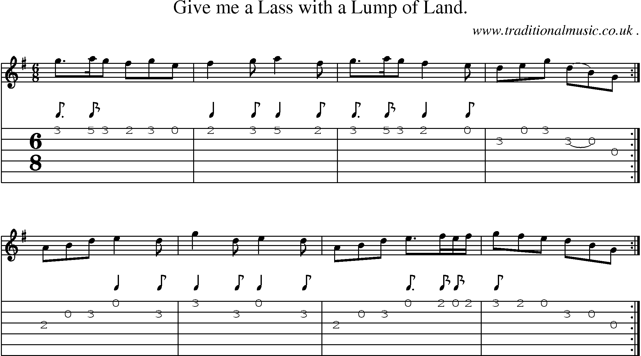 Sheet-Music and Guitar Tabs for Give Me A Lass With A Lump Of Land