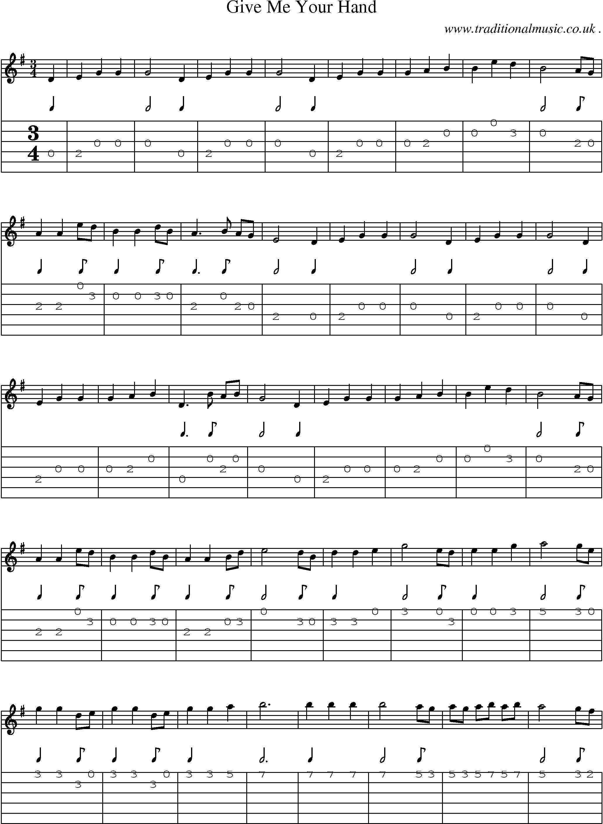Sheet-Music and Guitar Tabs for Give Me Your Hand