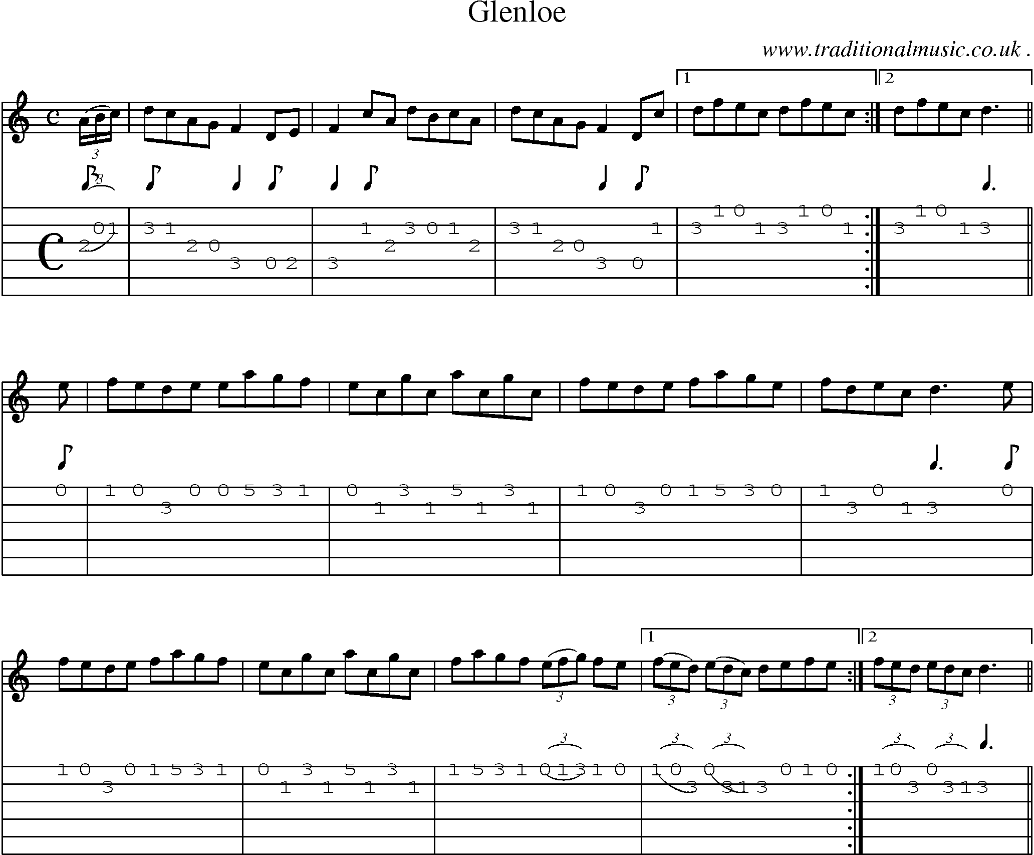 Sheet-Music and Guitar Tabs for Glenloe