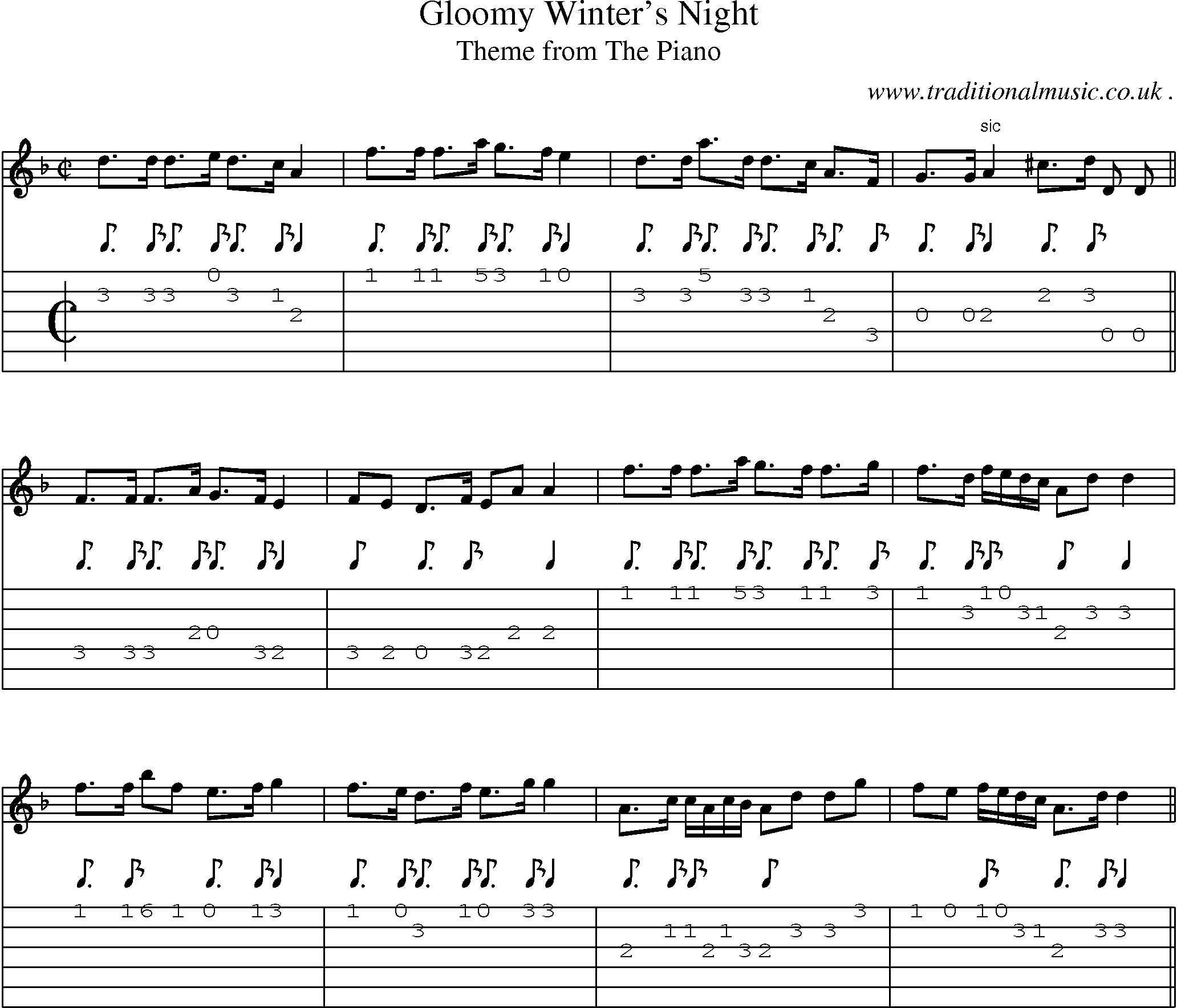Sheet-Music and Guitar Tabs for Gloomy Winters Night