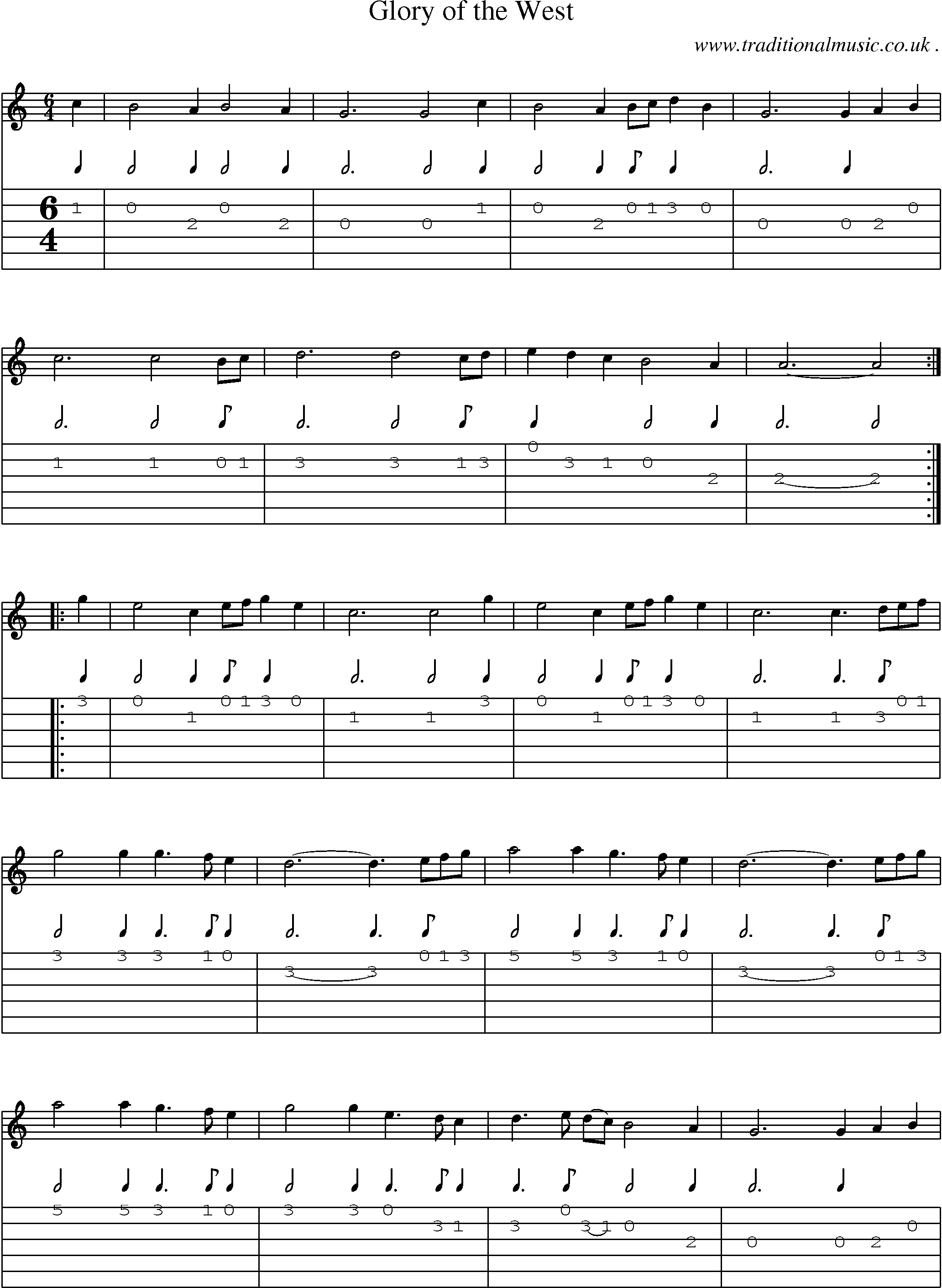 Sheet-Music and Guitar Tabs for Glory Of The West