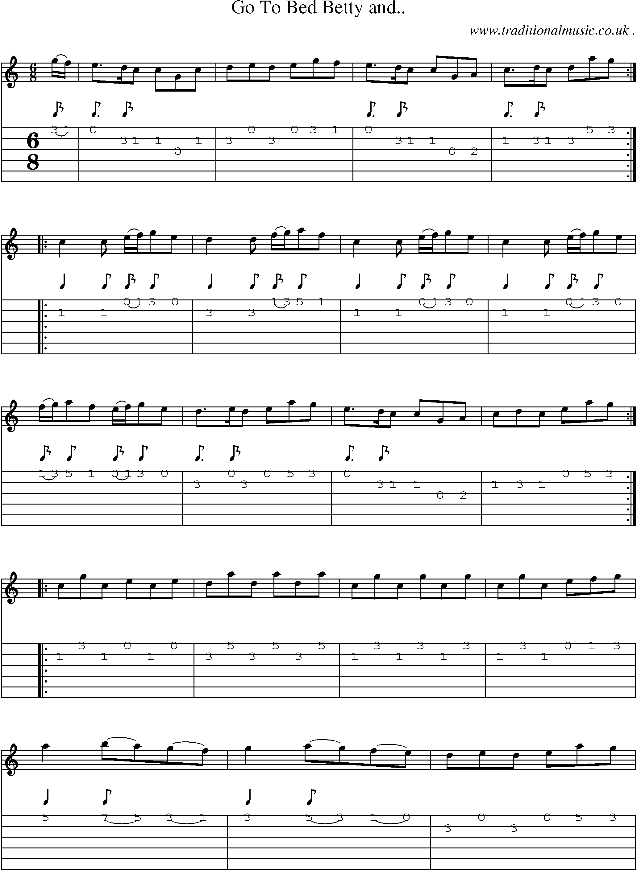 Sheet-Music and Guitar Tabs for Go To Bed Betty And