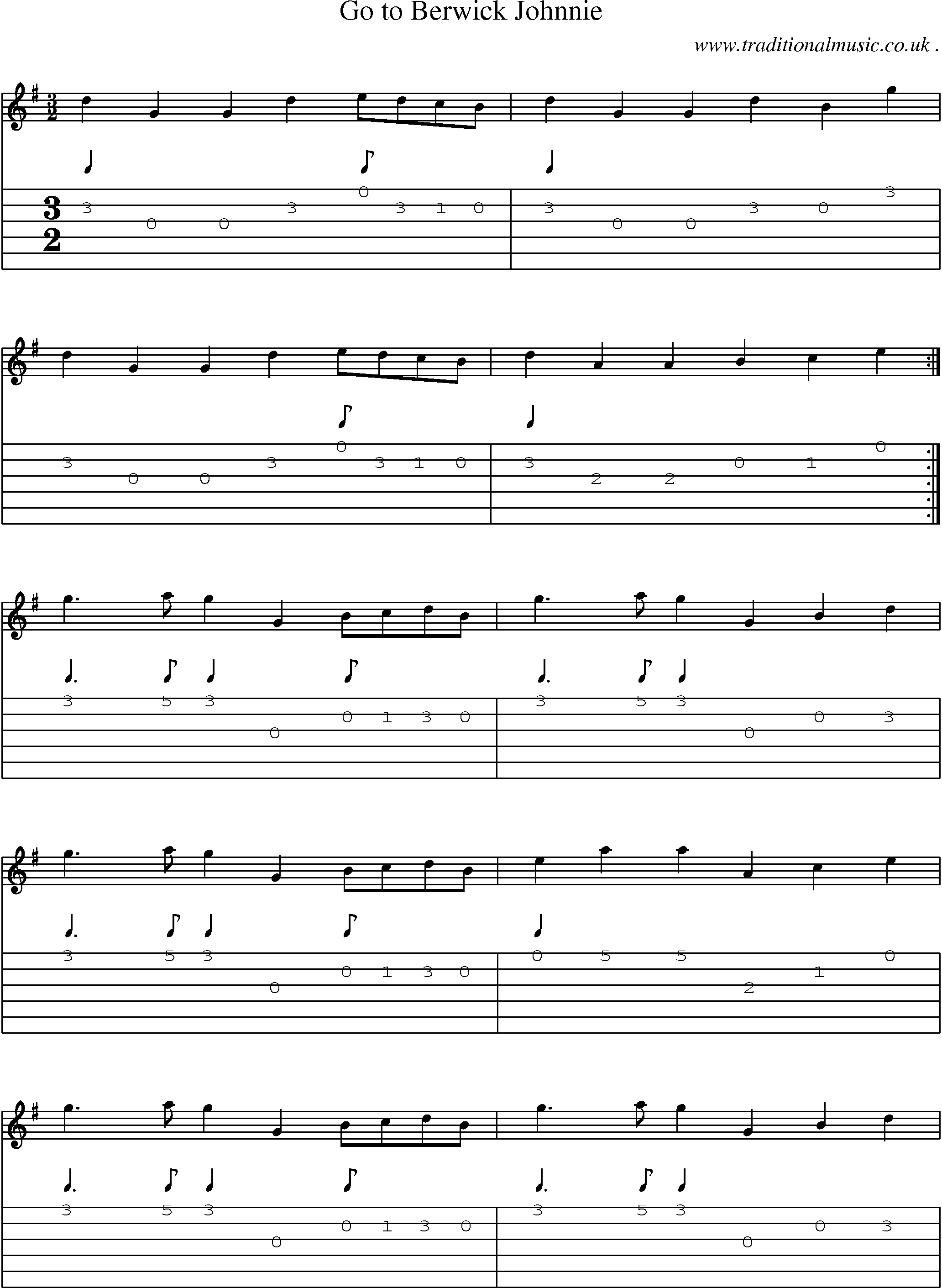 Sheet-Music and Guitar Tabs for Go To Berwick Johnnie