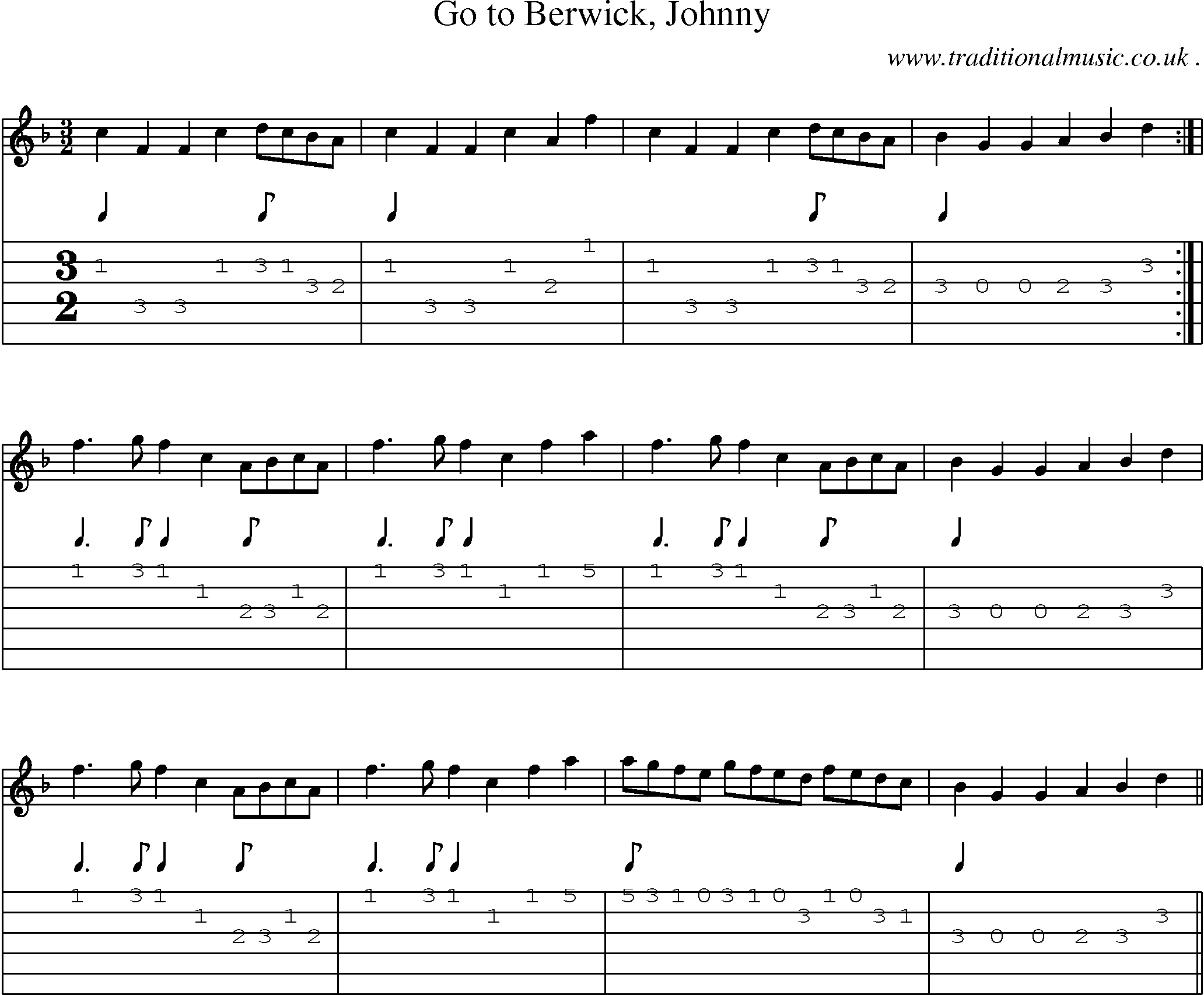 Sheet-Music and Guitar Tabs for Go To Berwick Johnny