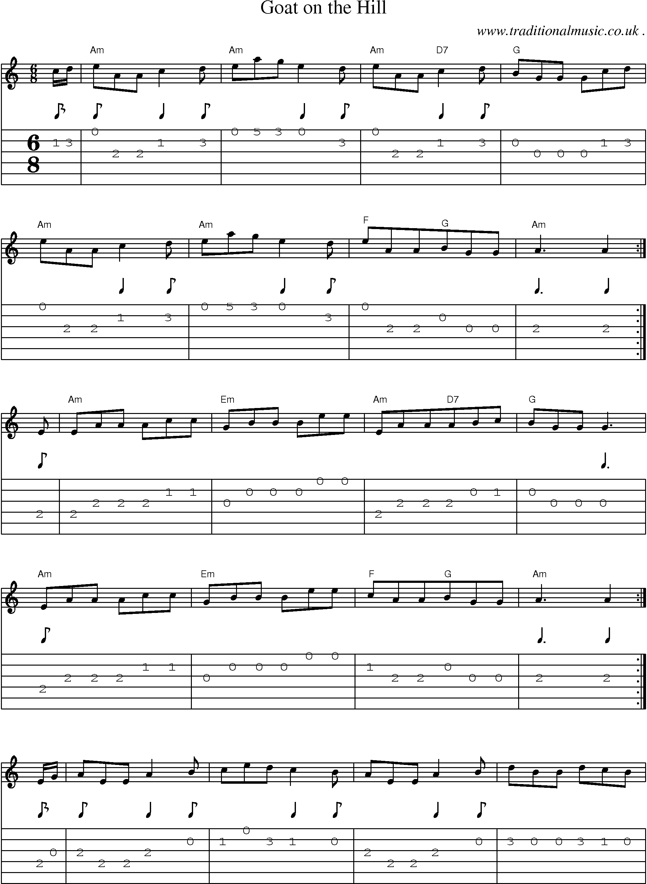 Sheet-Music and Guitar Tabs for Goat On The Hill