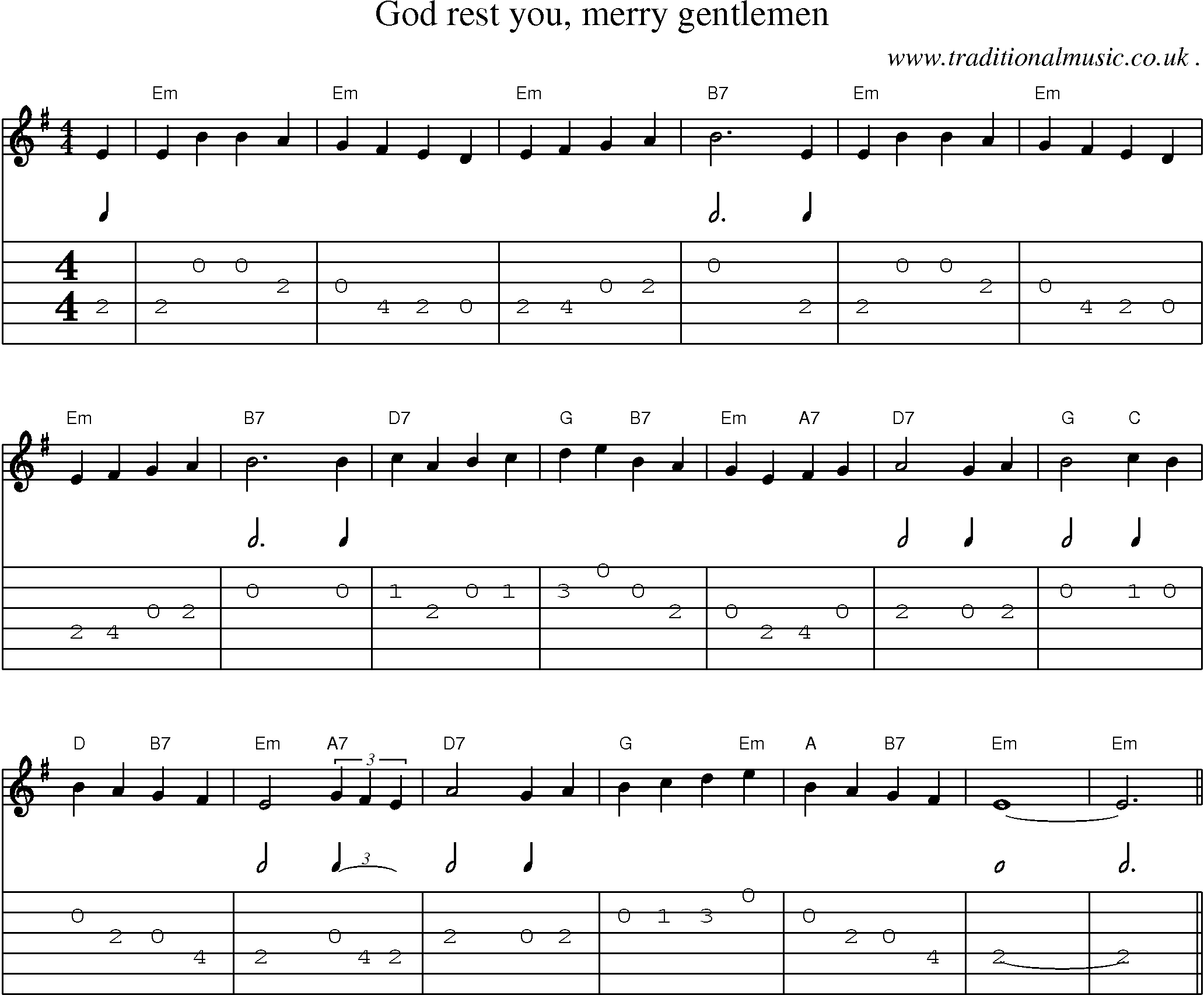 Sheet-Music and Guitar Tabs for God Rest You Merry Gentlemen