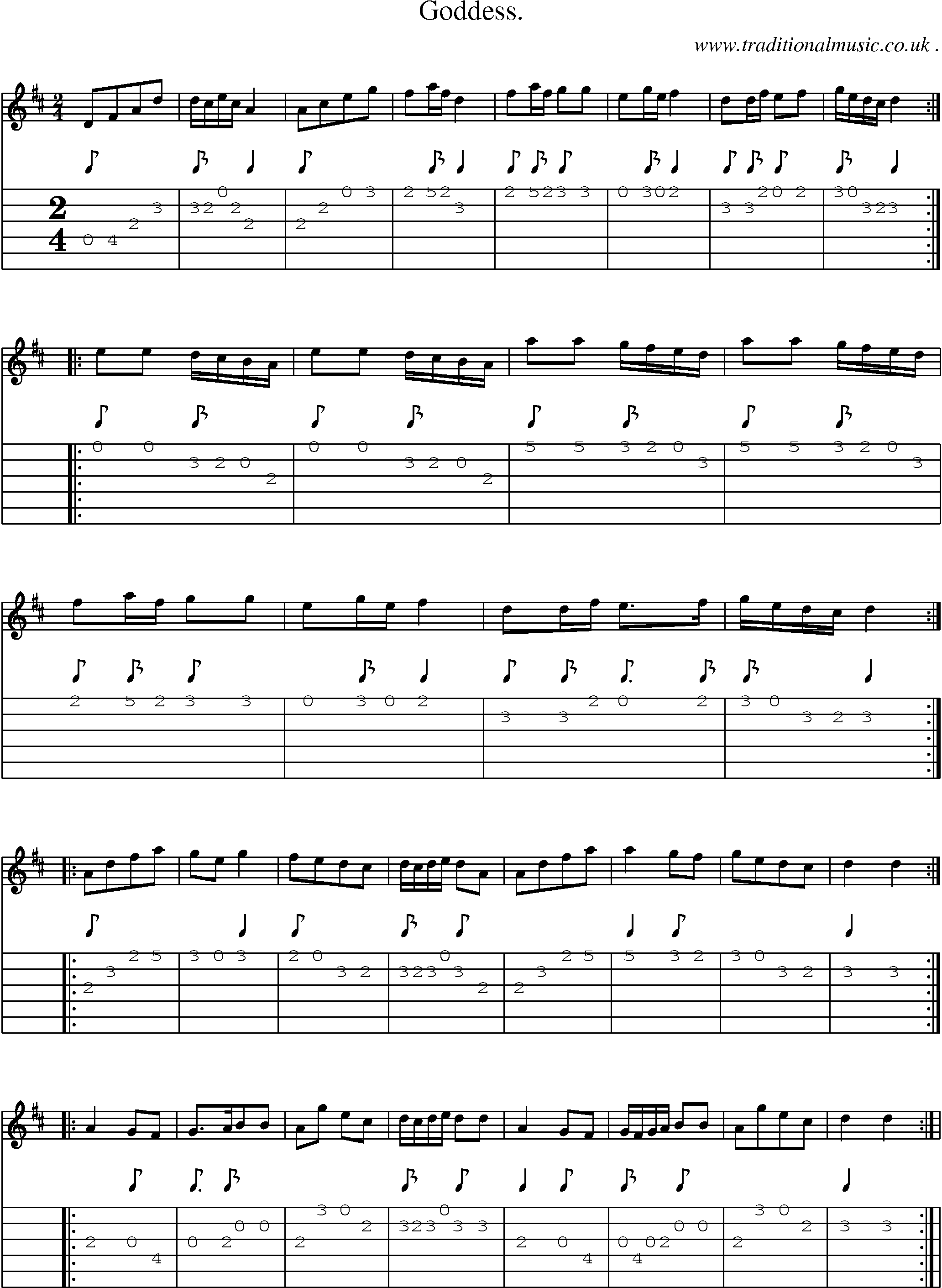 Sheet-Music and Guitar Tabs for Goddess