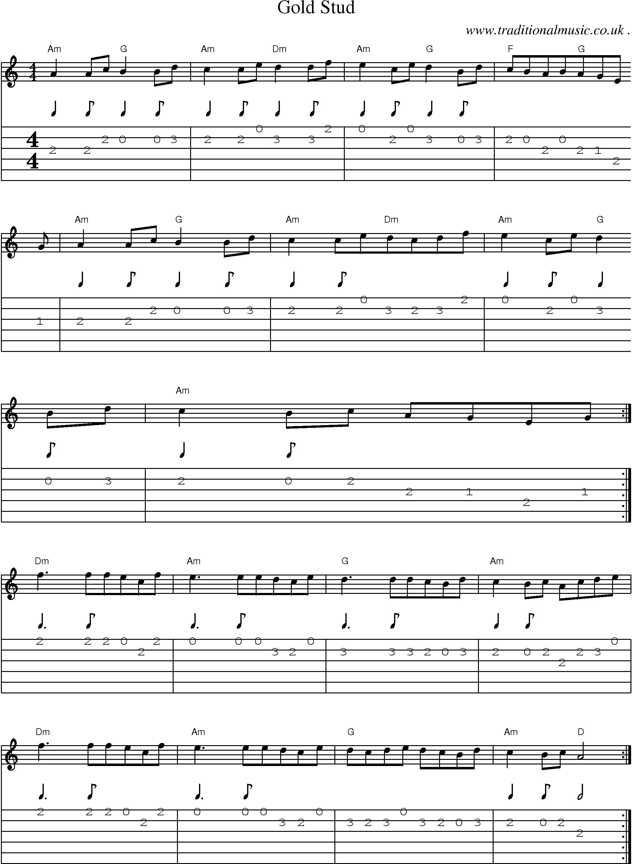 Sheet-Music and Guitar Tabs for Gold Stud