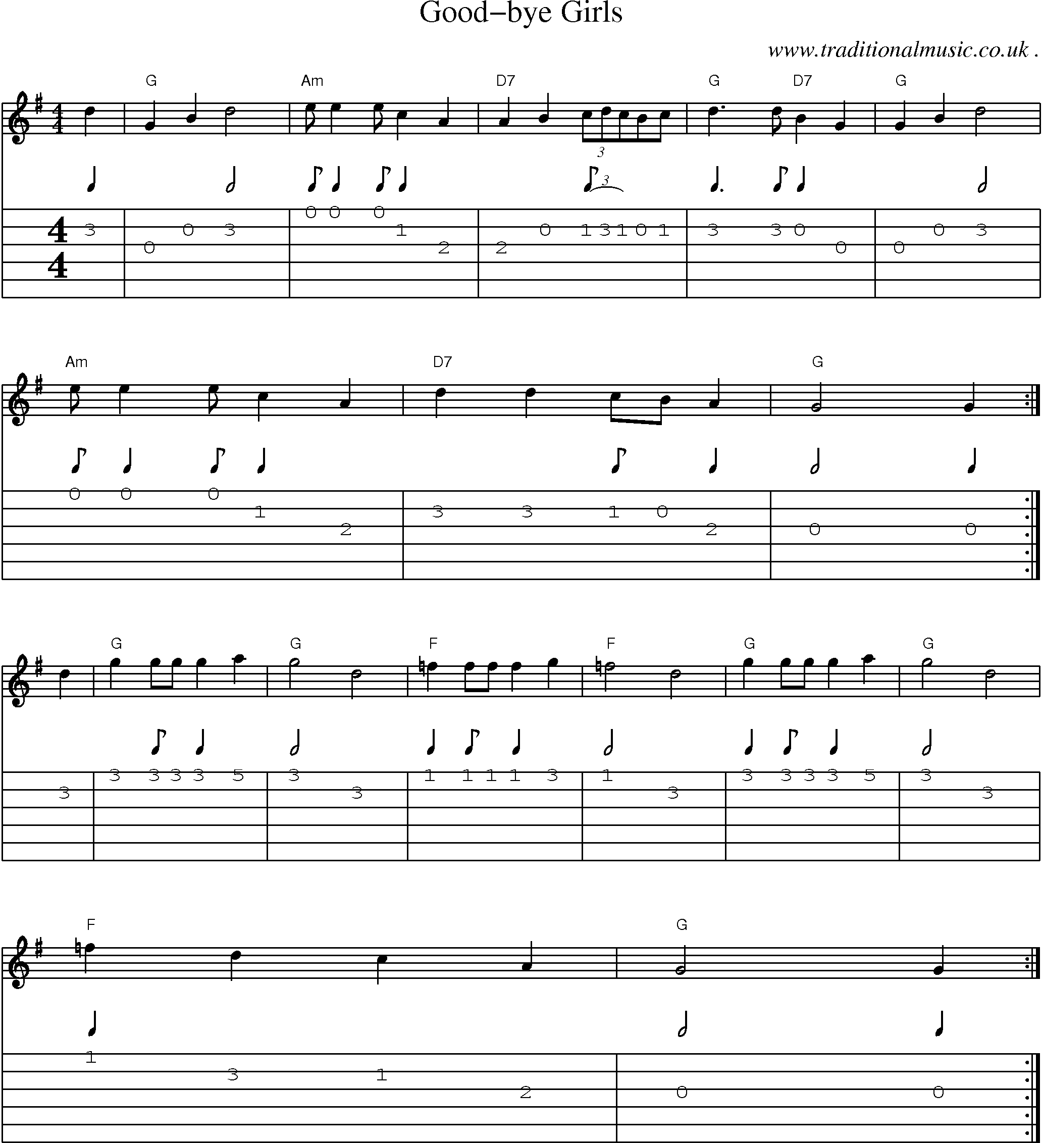 Sheet-Music and Guitar Tabs for Good-bye Girls