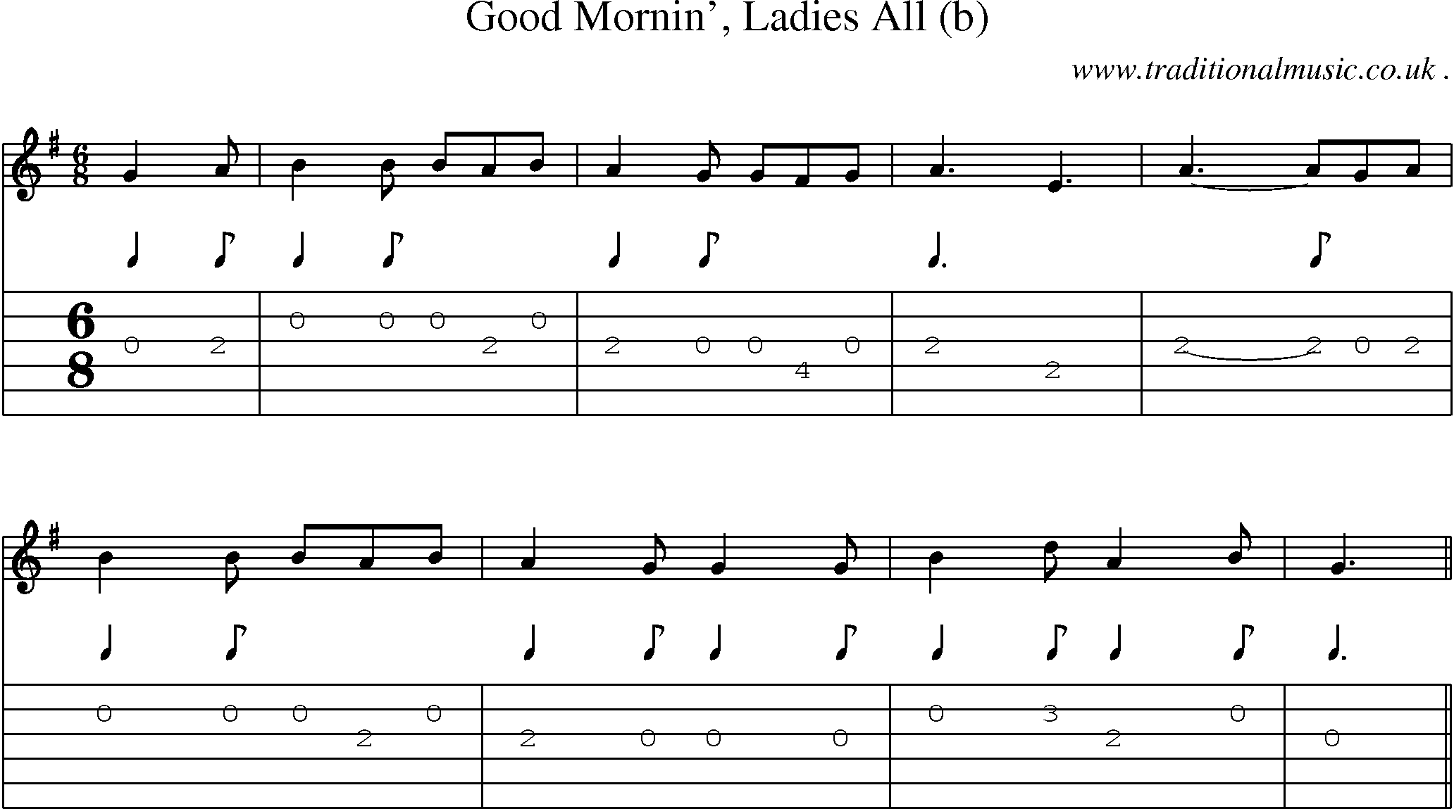 Sheet-Music and Guitar Tabs for Good Mornin Ladies All (b)