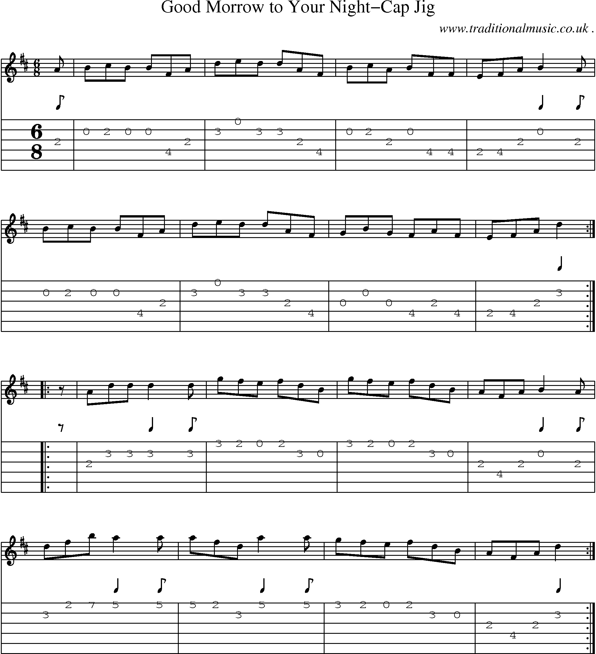 Sheet-Music and Guitar Tabs for Good Morrow To Your Night-cap Jig