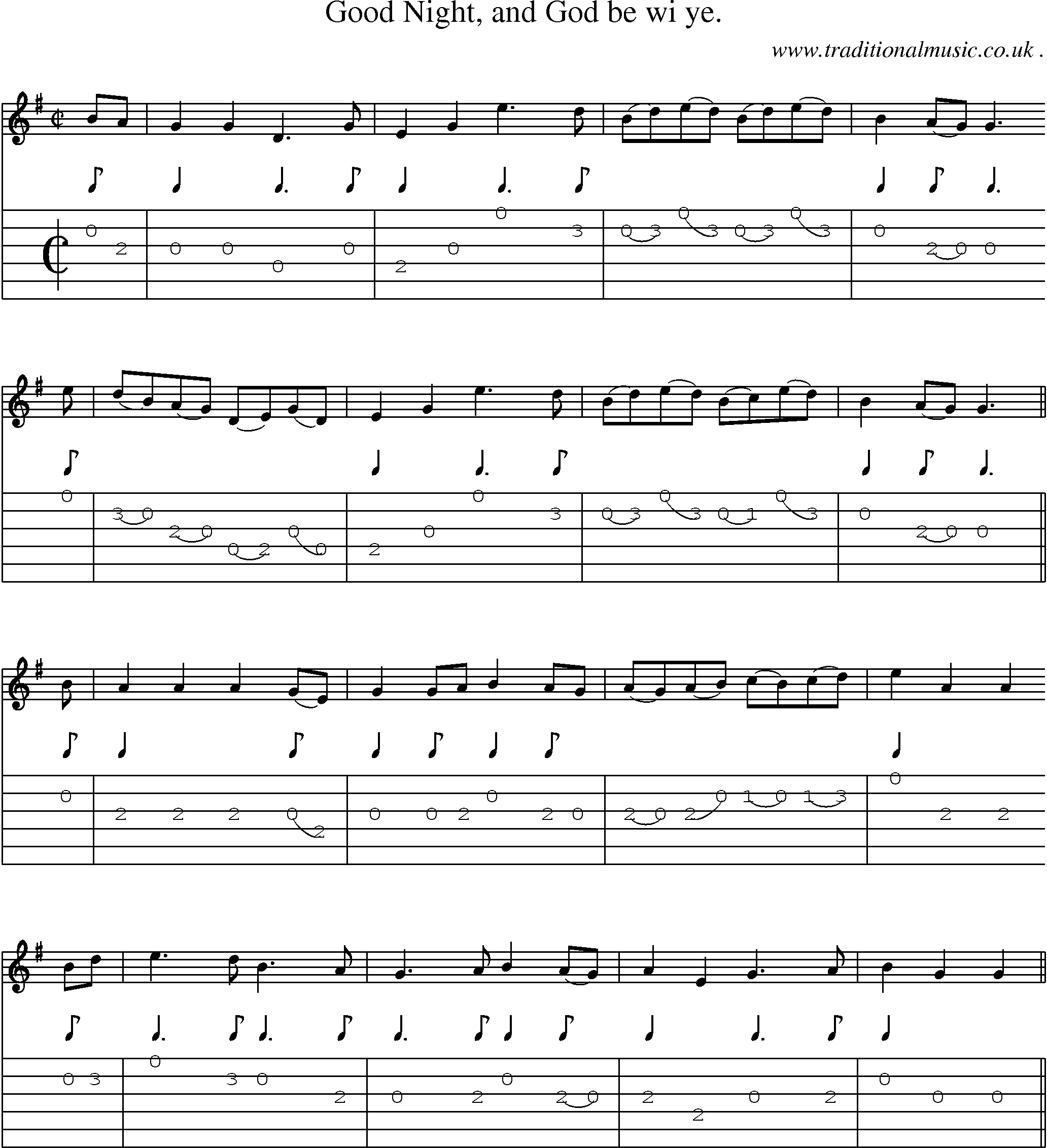 Sheet-Music and Guitar Tabs for Good Night And God Be Wi Ye
