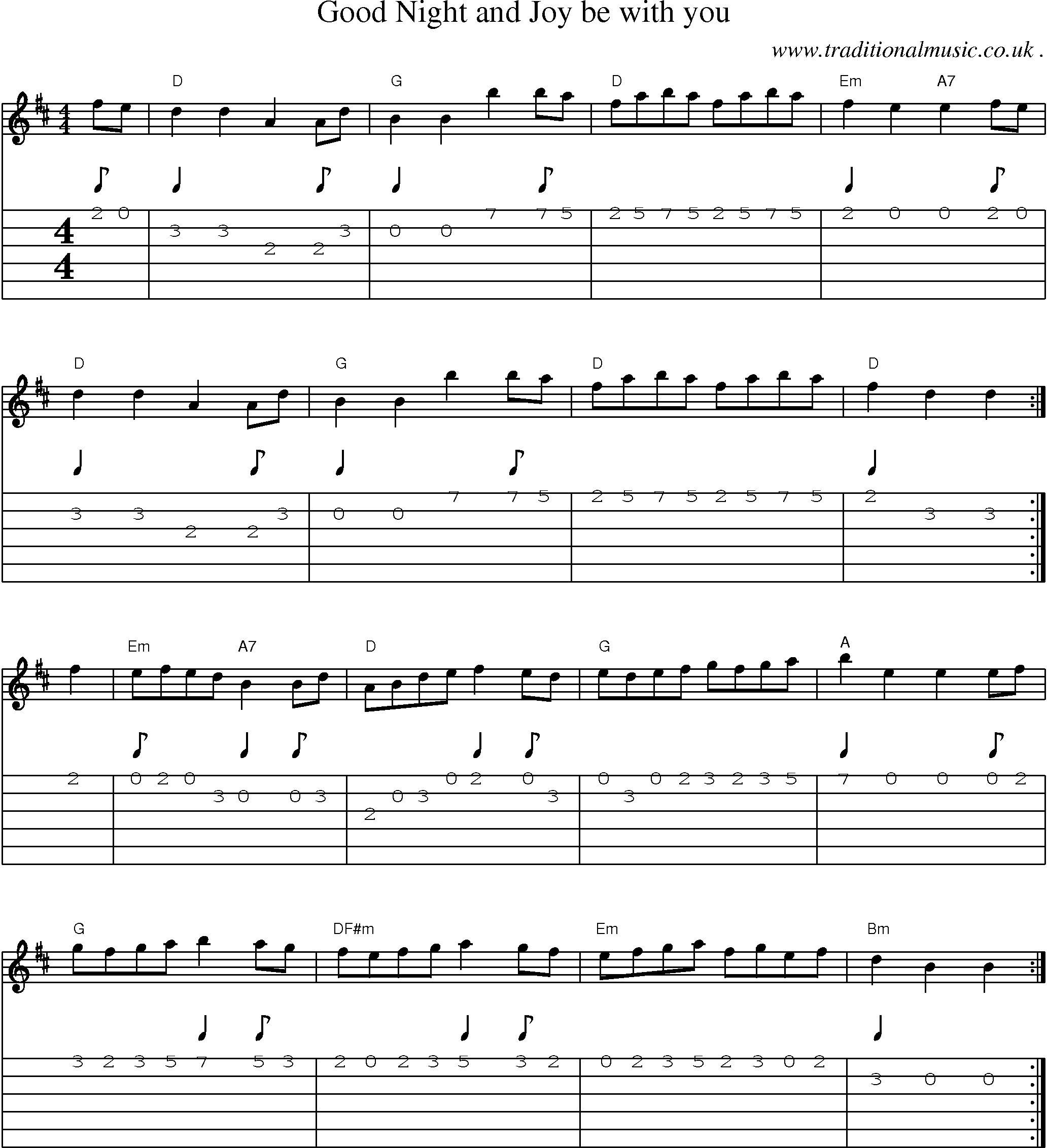 Sheet-Music and Guitar Tabs for Good Night And Joy Be With You