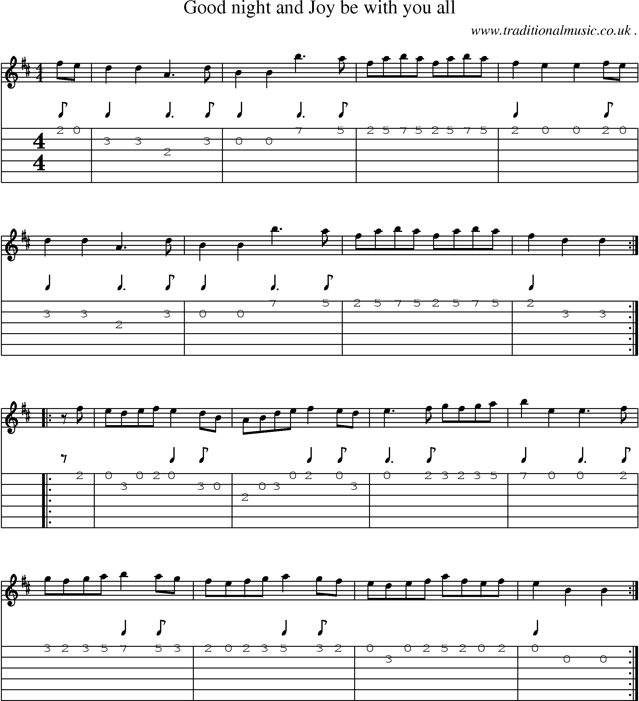 Sheet-Music and Guitar Tabs for Good Night And Joy Be With You All