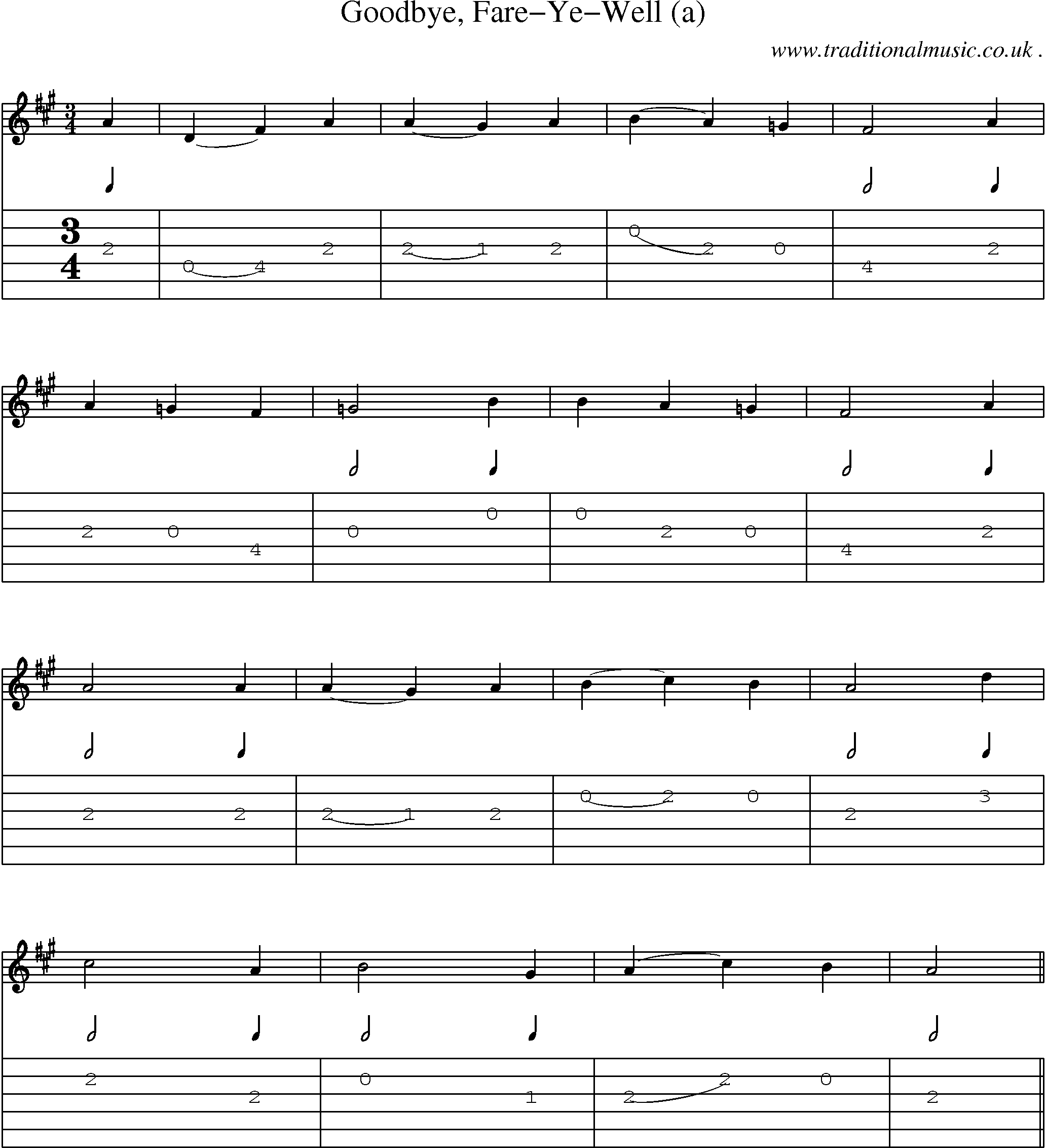 Sheet-Music and Guitar Tabs for Goodbye Fare-ye-well (a)