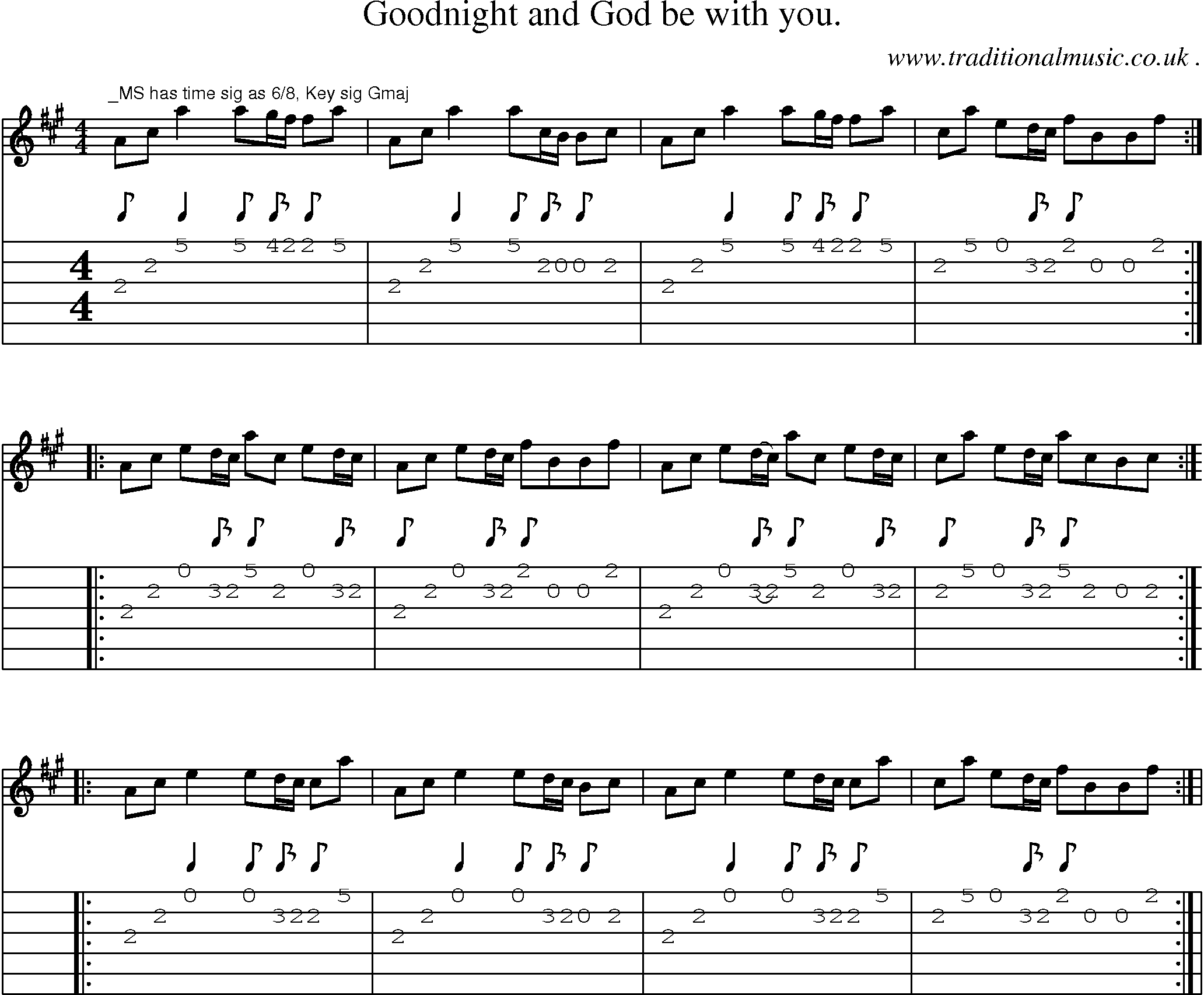 Sheet-Music and Guitar Tabs for Goodnight And God Be With You
