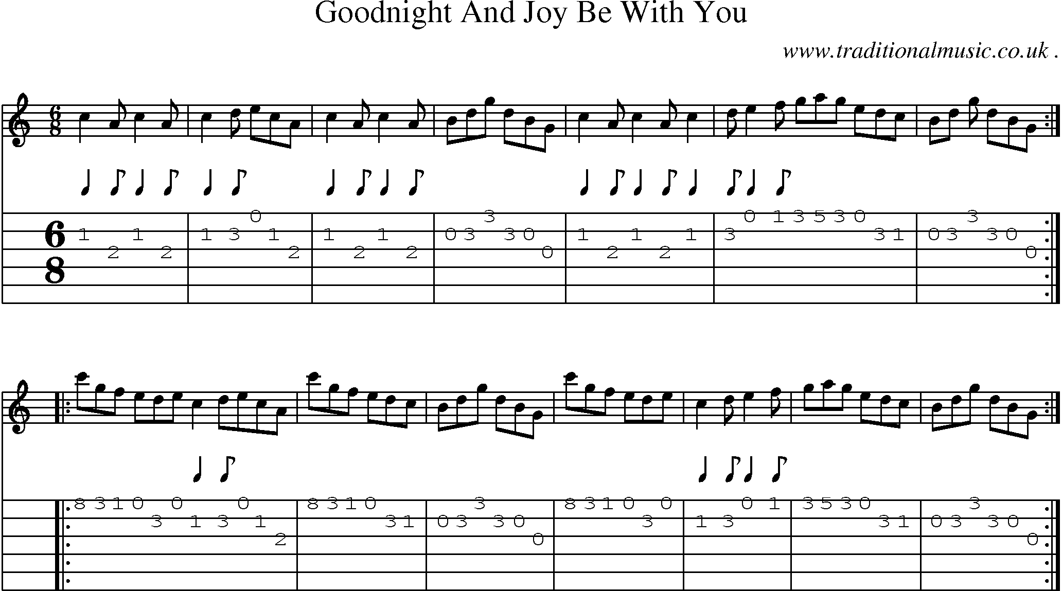 Sheet-Music and Guitar Tabs for Goodnight And Joy Be With You