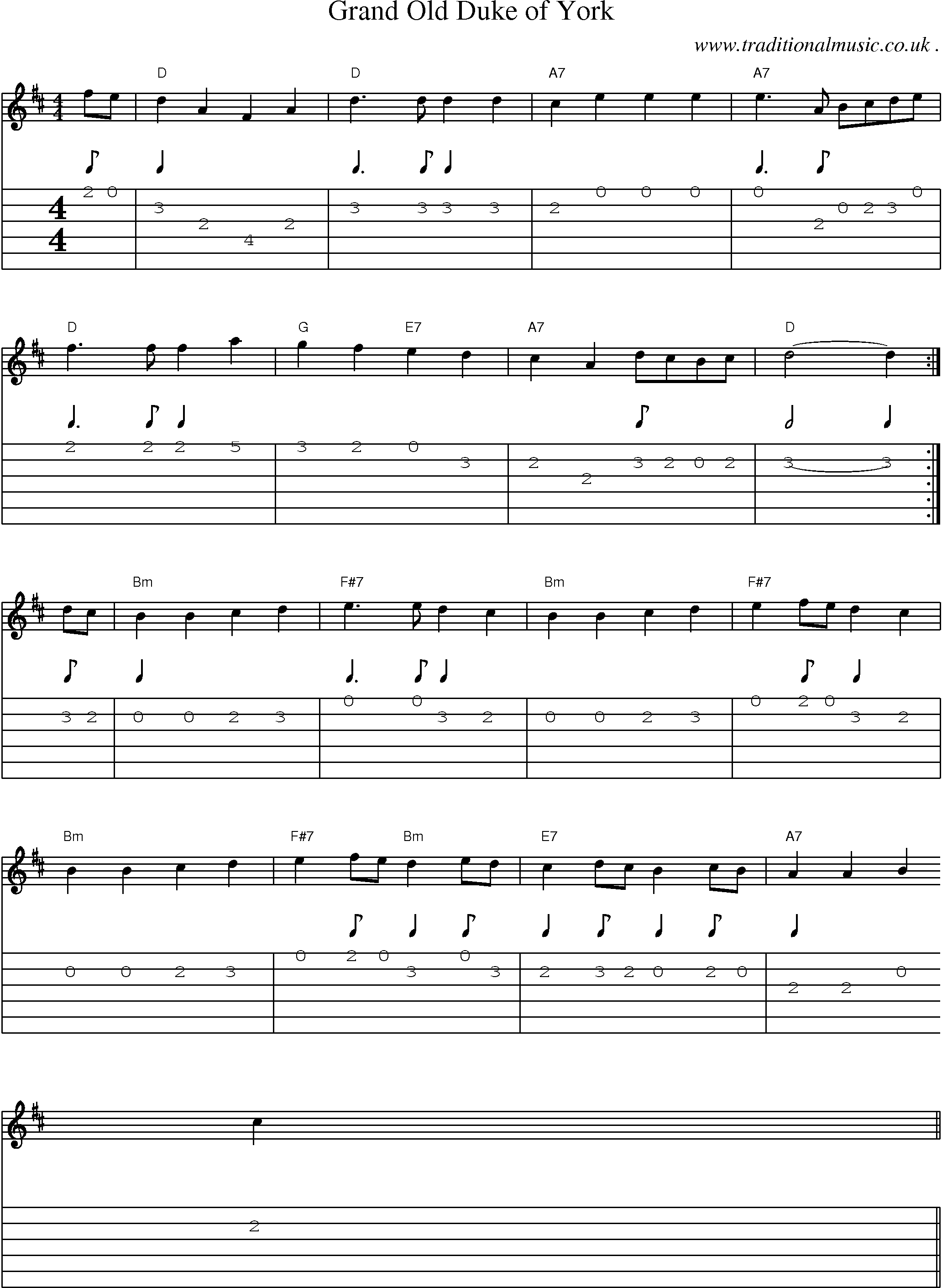 Sheet-Music and Guitar Tabs for Grand Old Duke Of York