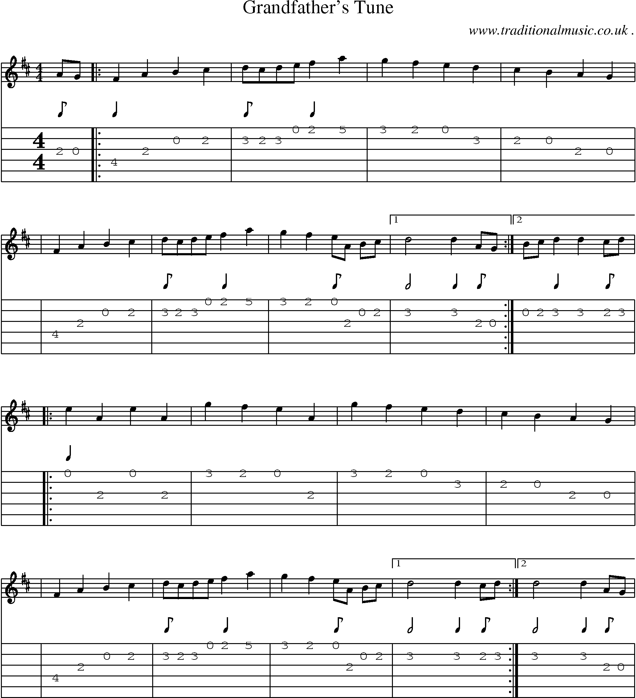 Sheet-Music and Guitar Tabs for Grandfathers Tune