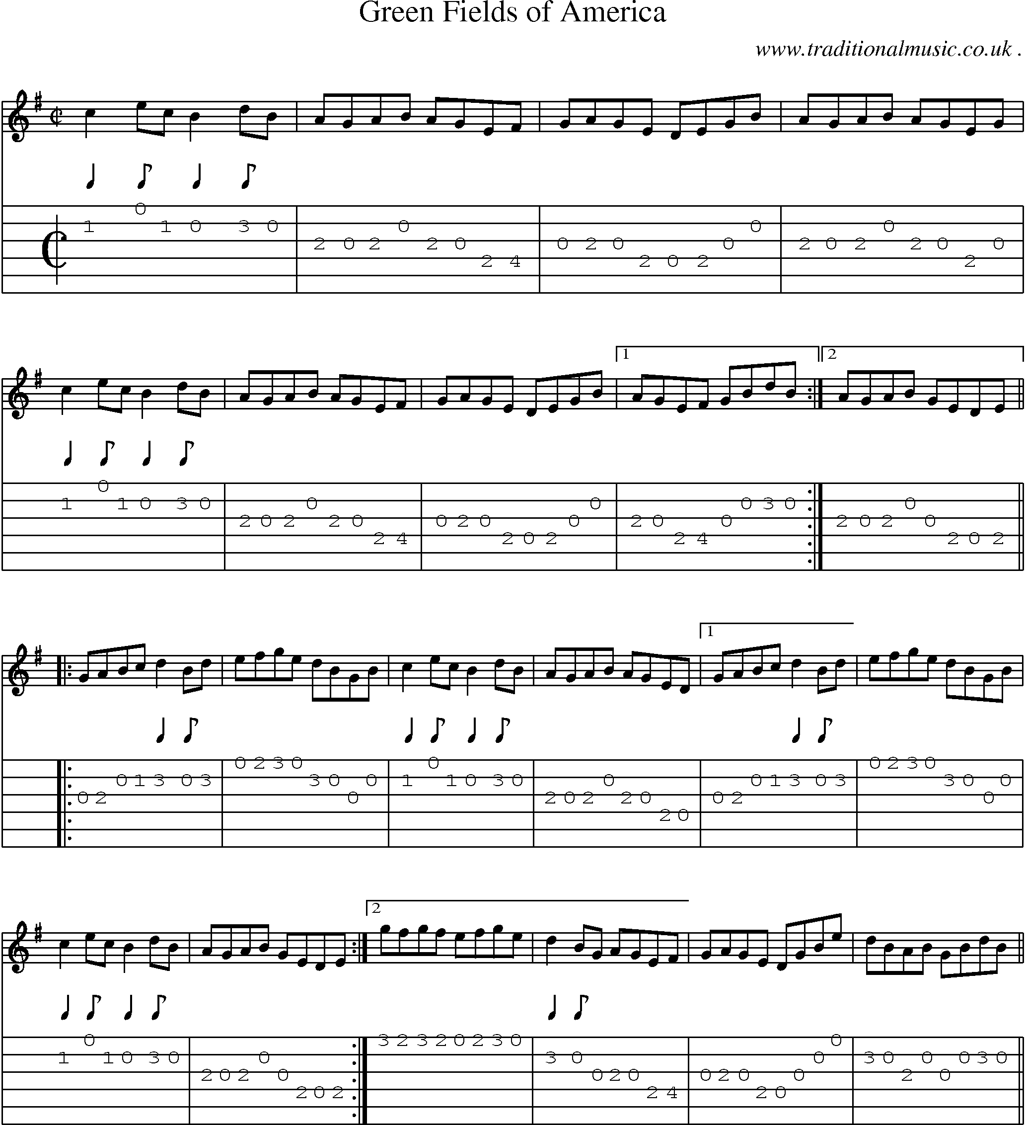 Sheet-Music and Guitar Tabs for Green Fields Of America