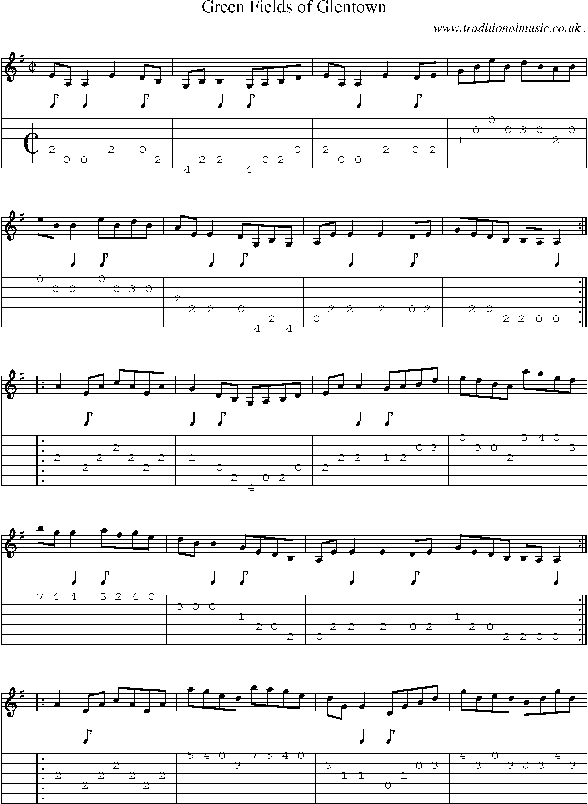 Sheet-Music and Guitar Tabs for Green Fields Of Glentown