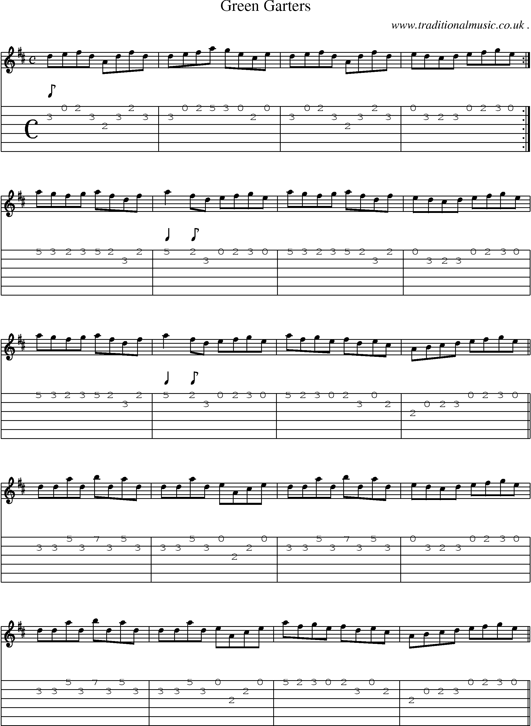 Sheet-Music and Guitar Tabs for Green Garters