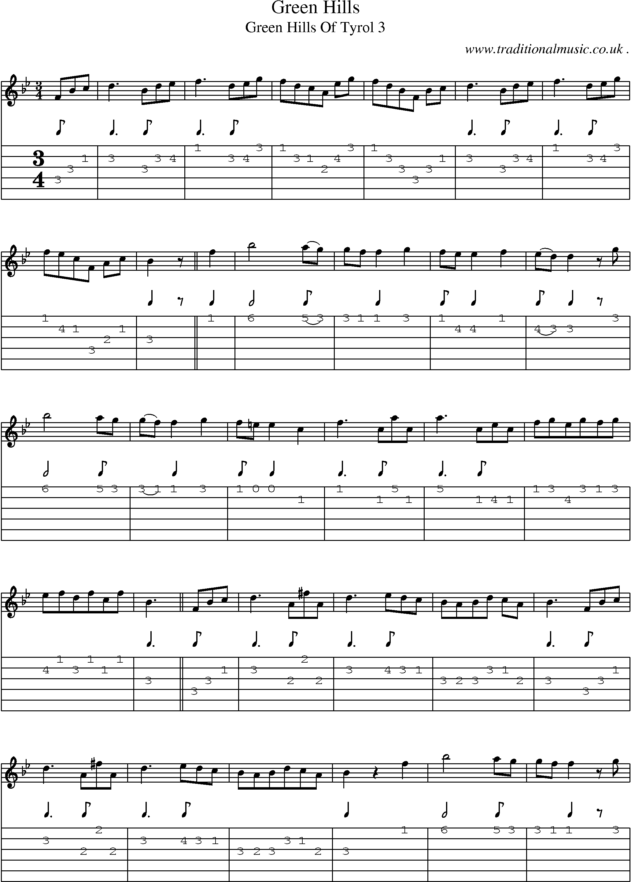 Sheet-Music and Guitar Tabs for Green Hills