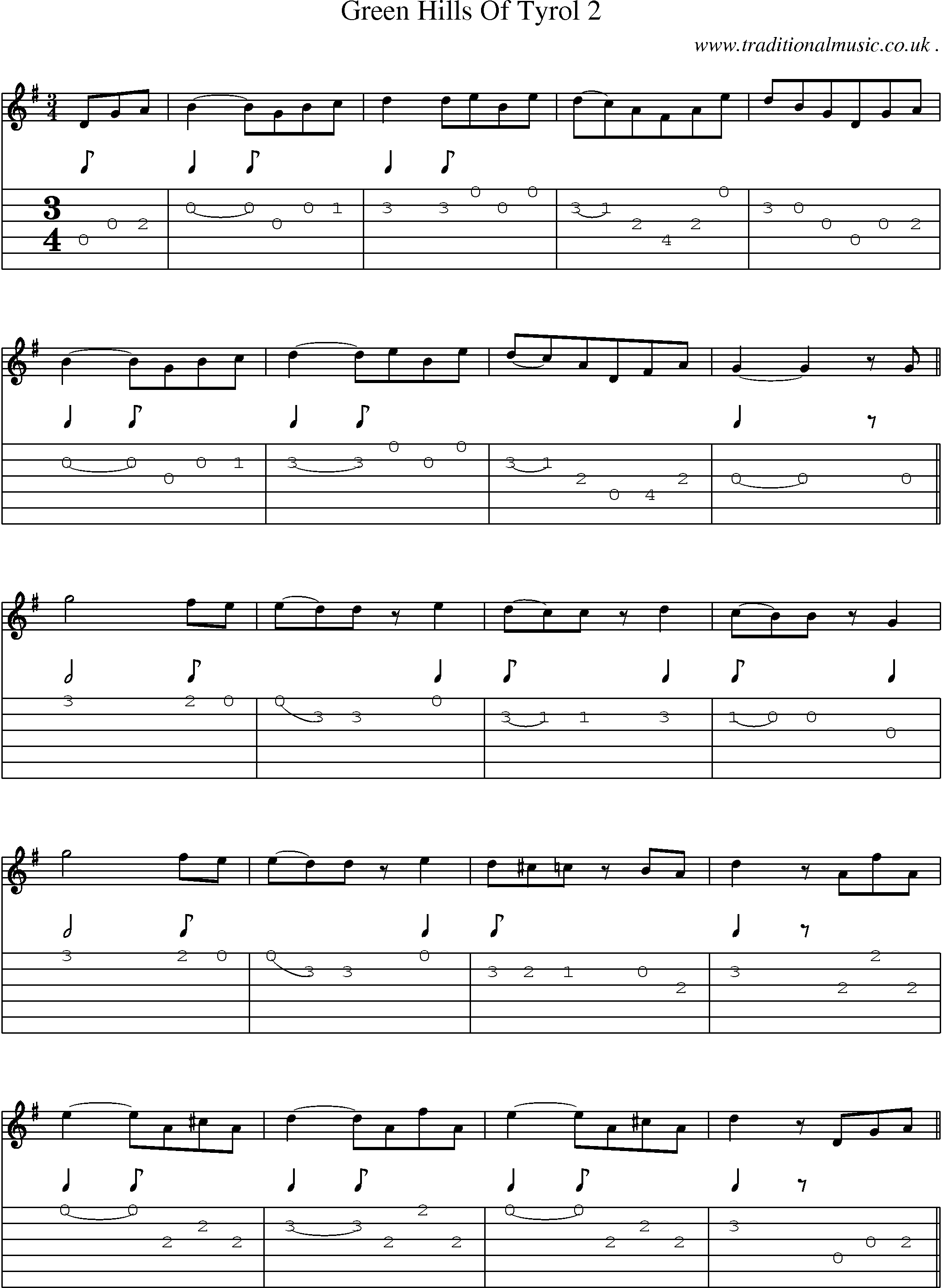 Sheet-Music and Guitar Tabs for Green Hills Of Tyrol 2