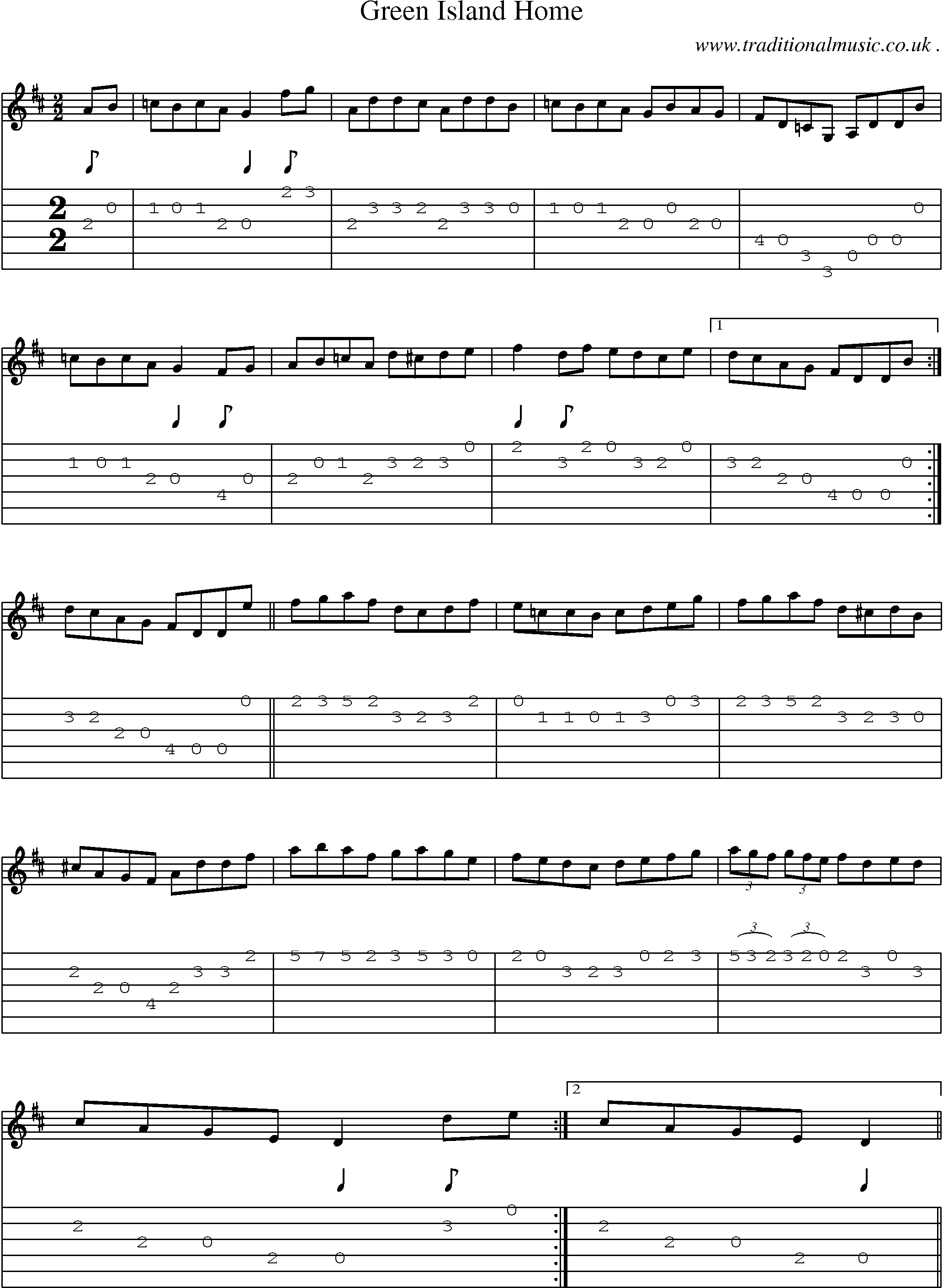Sheet-Music and Guitar Tabs for Green Island Home
