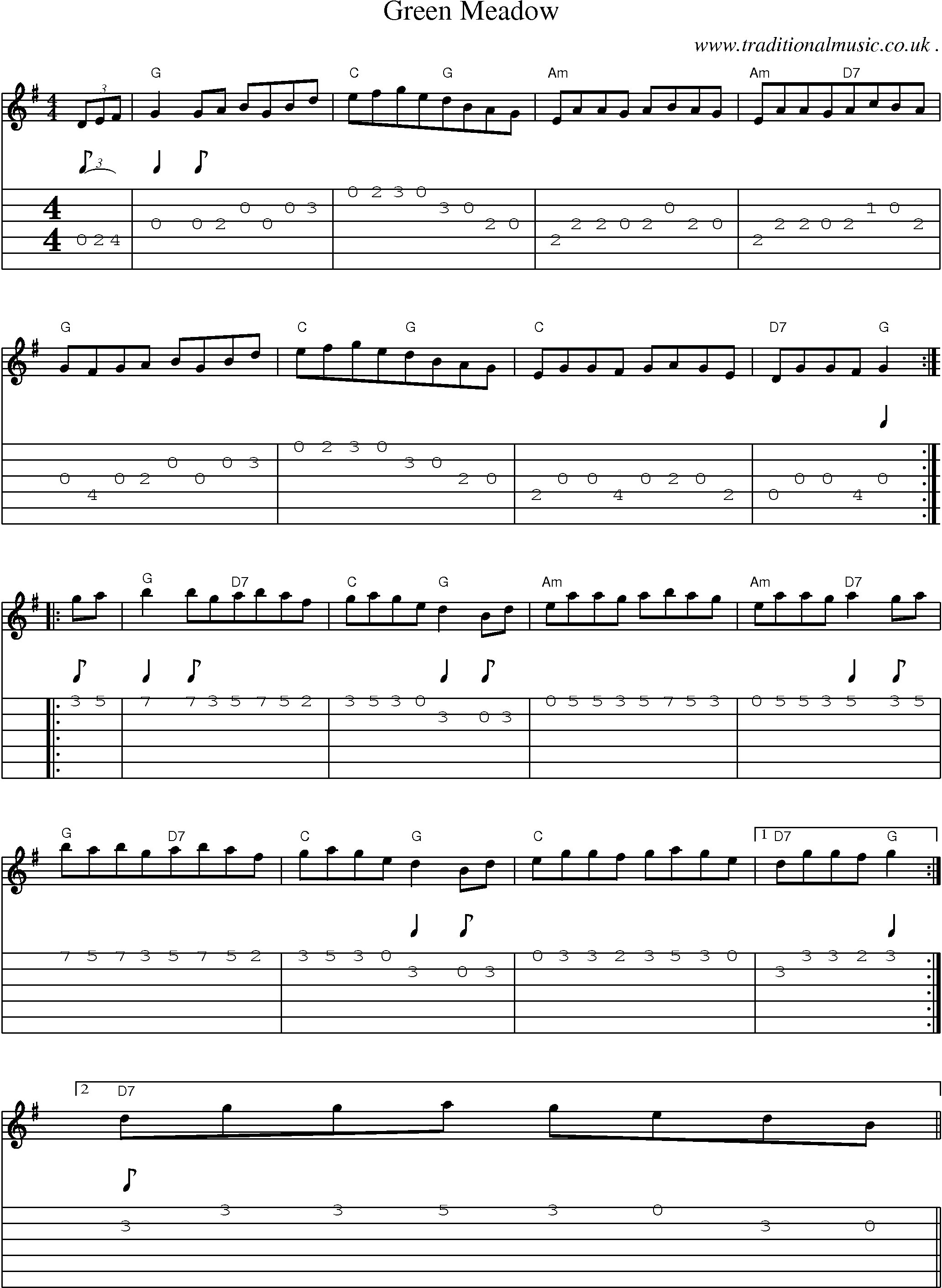 Sheet-Music and Guitar Tabs for Green Meadow