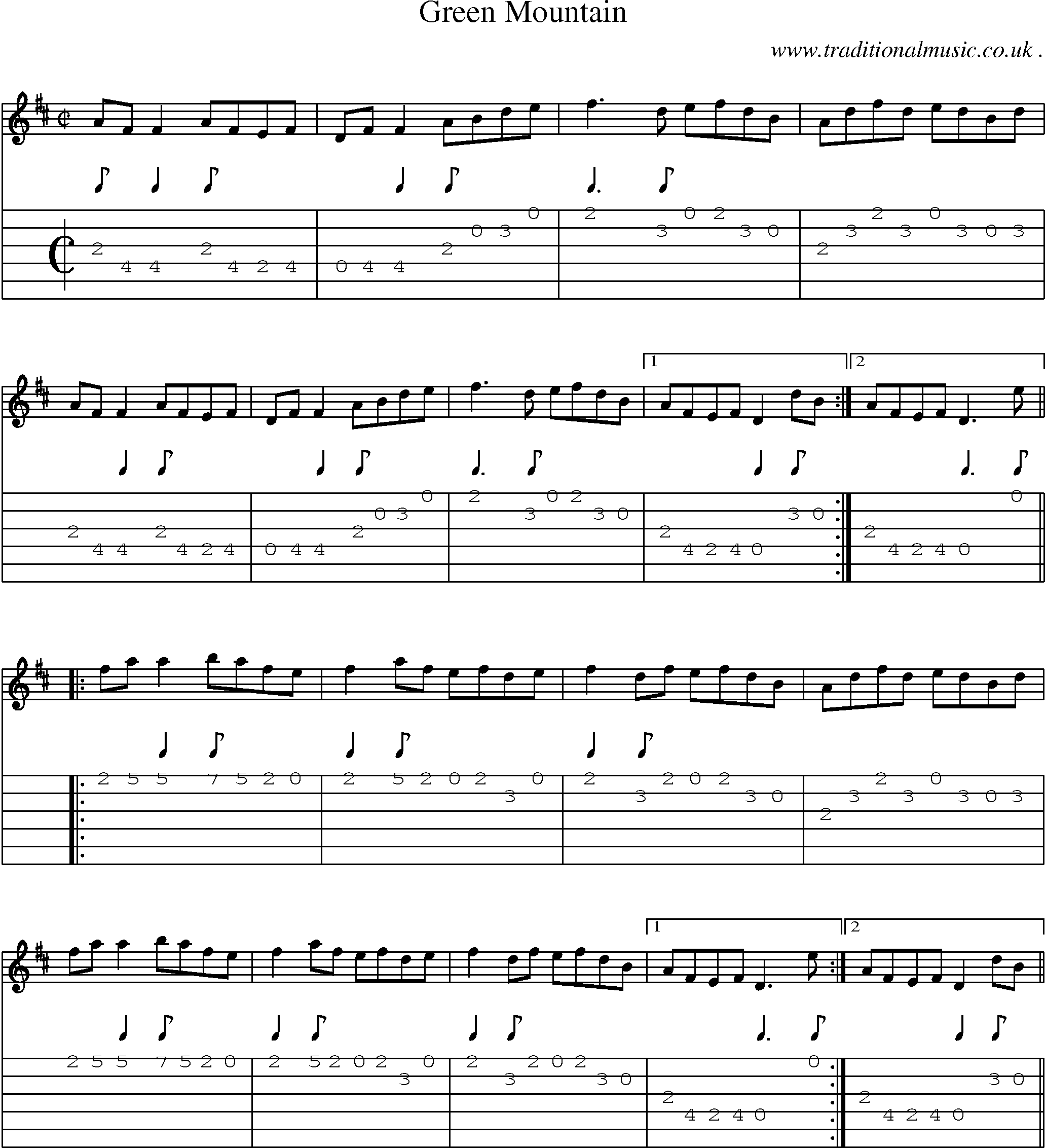 Sheet-Music and Guitar Tabs for Green Mountain