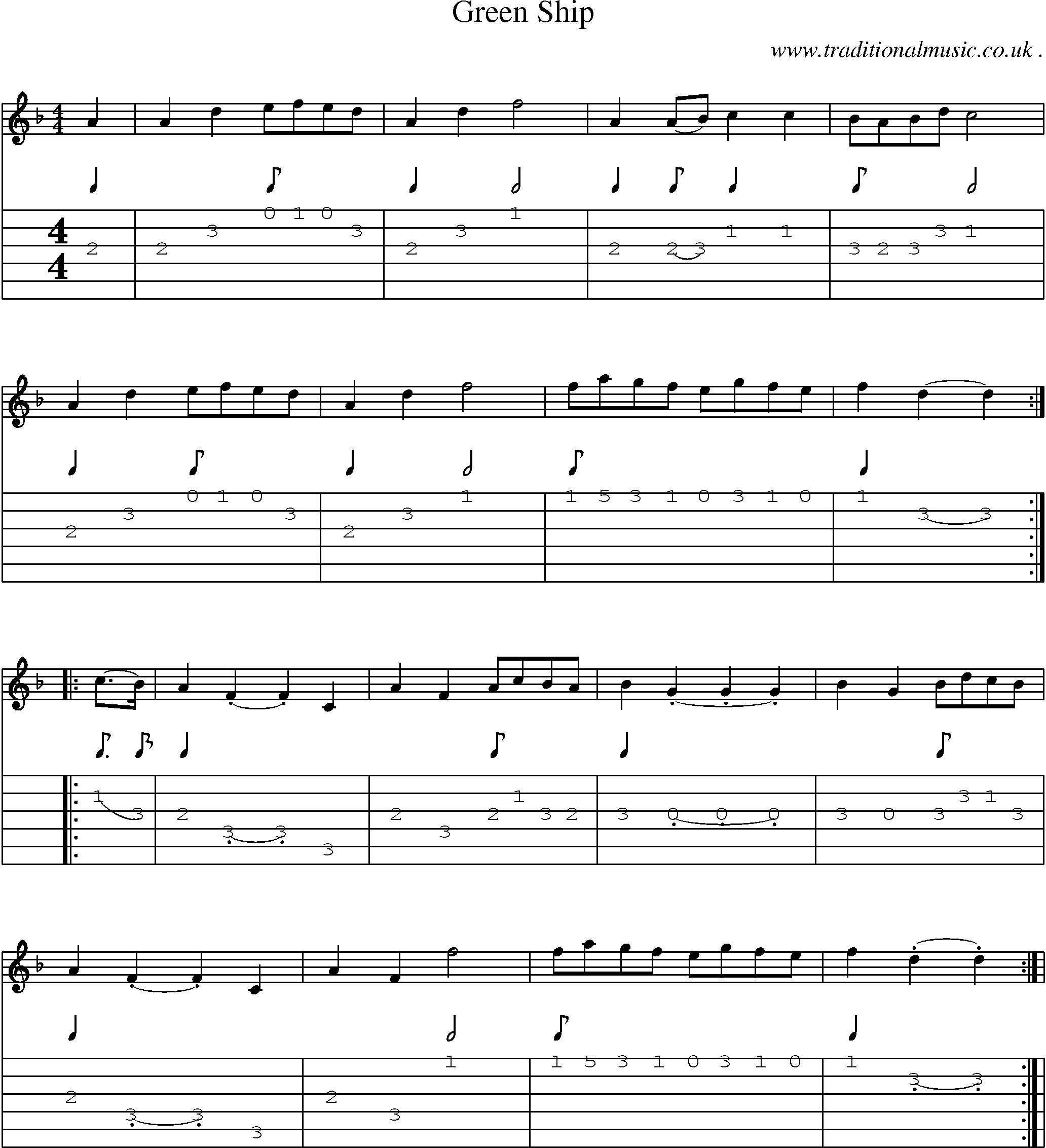 Sheet-Music and Guitar Tabs for Green Ship