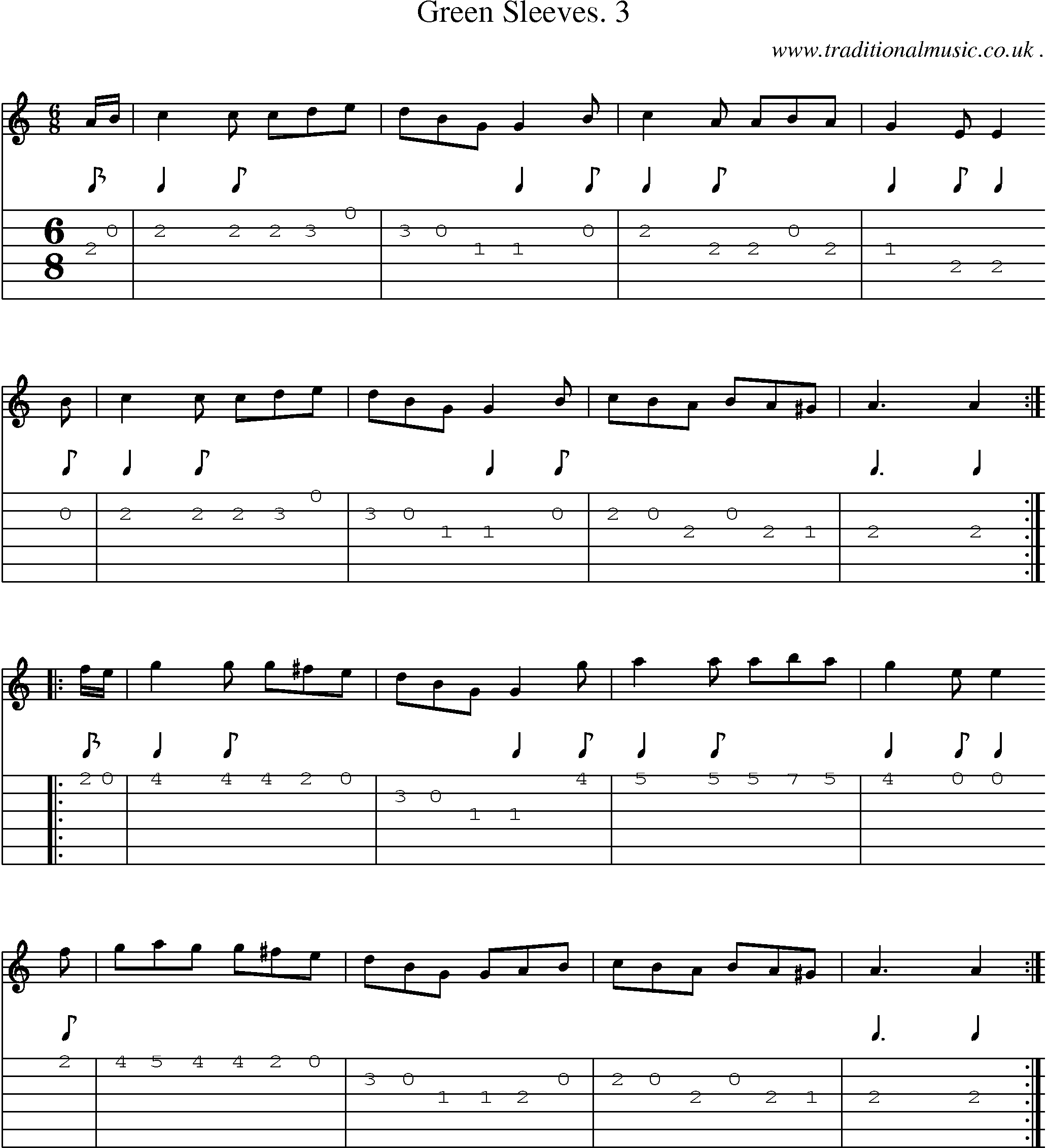 Sheet-Music and Guitar Tabs for Green Sleeves 3