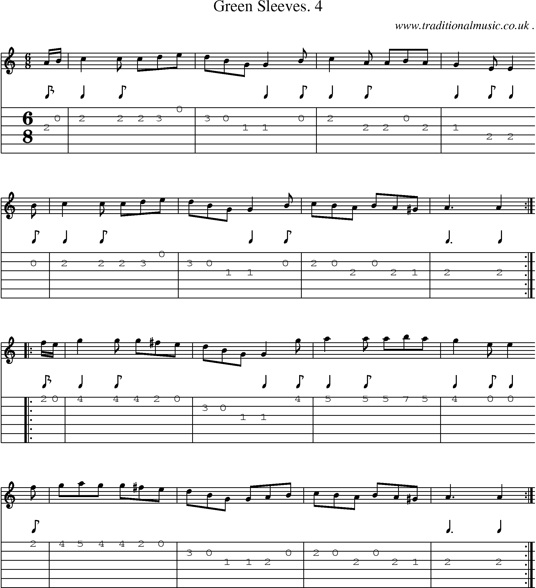 Sheet-Music and Guitar Tabs for Green Sleeves 4