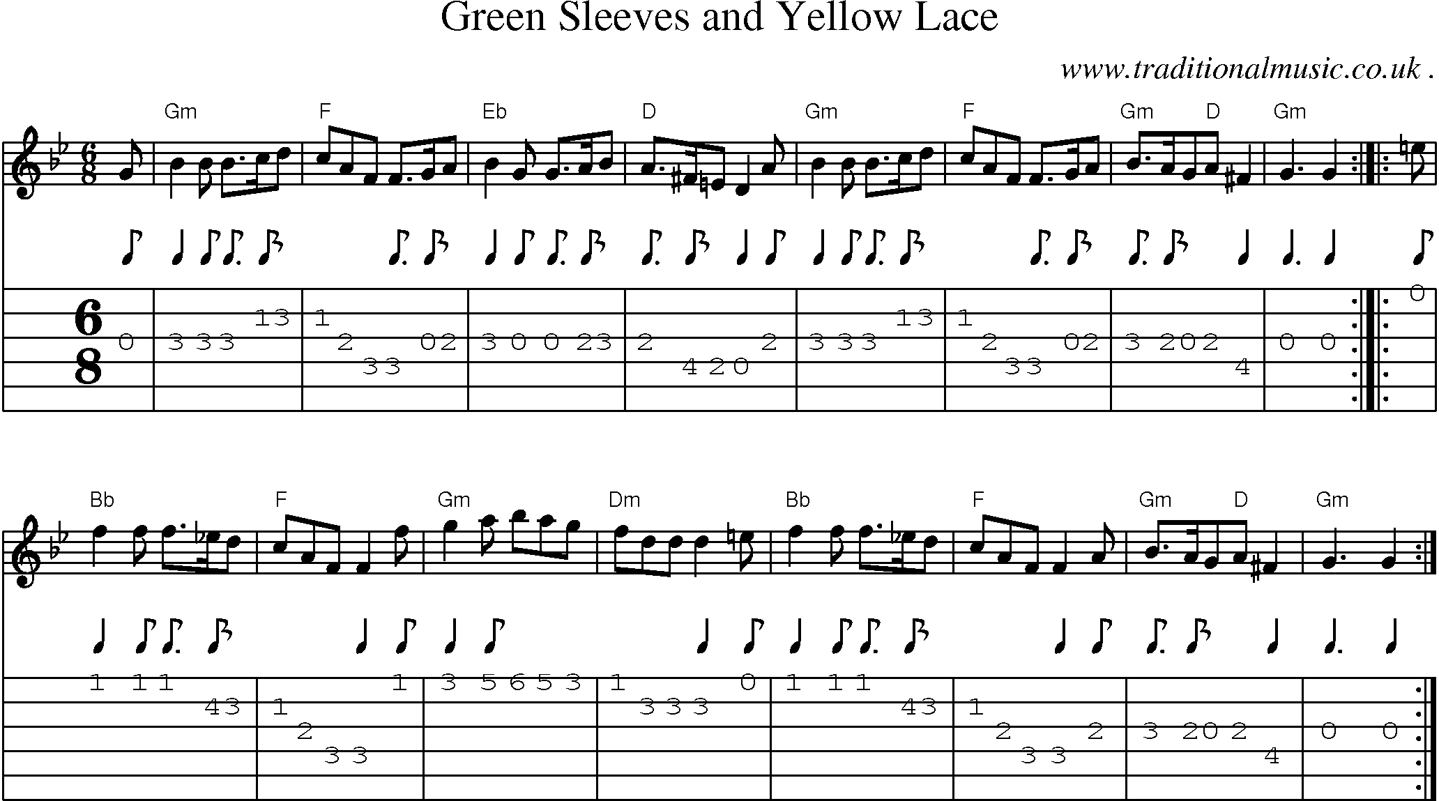 Sheet-Music and Guitar Tabs for Green Sleeves And Yellow Lace