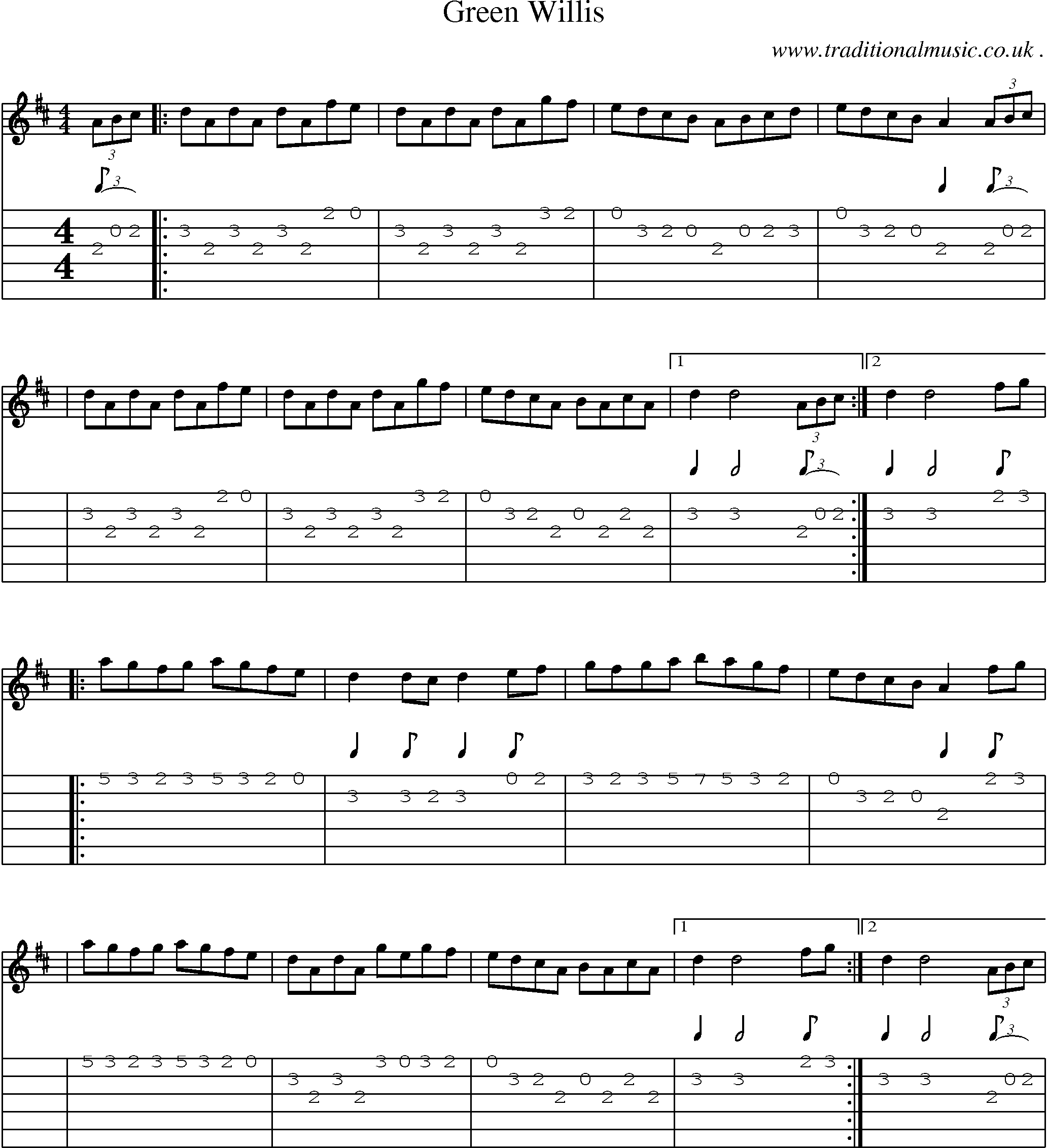 Sheet-Music and Guitar Tabs for Green Willis