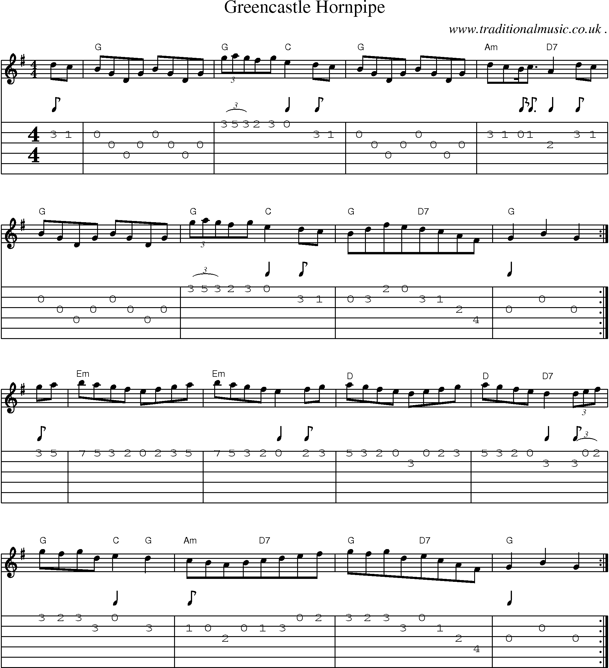 Sheet-Music and Guitar Tabs for Greencastle Hornpipe