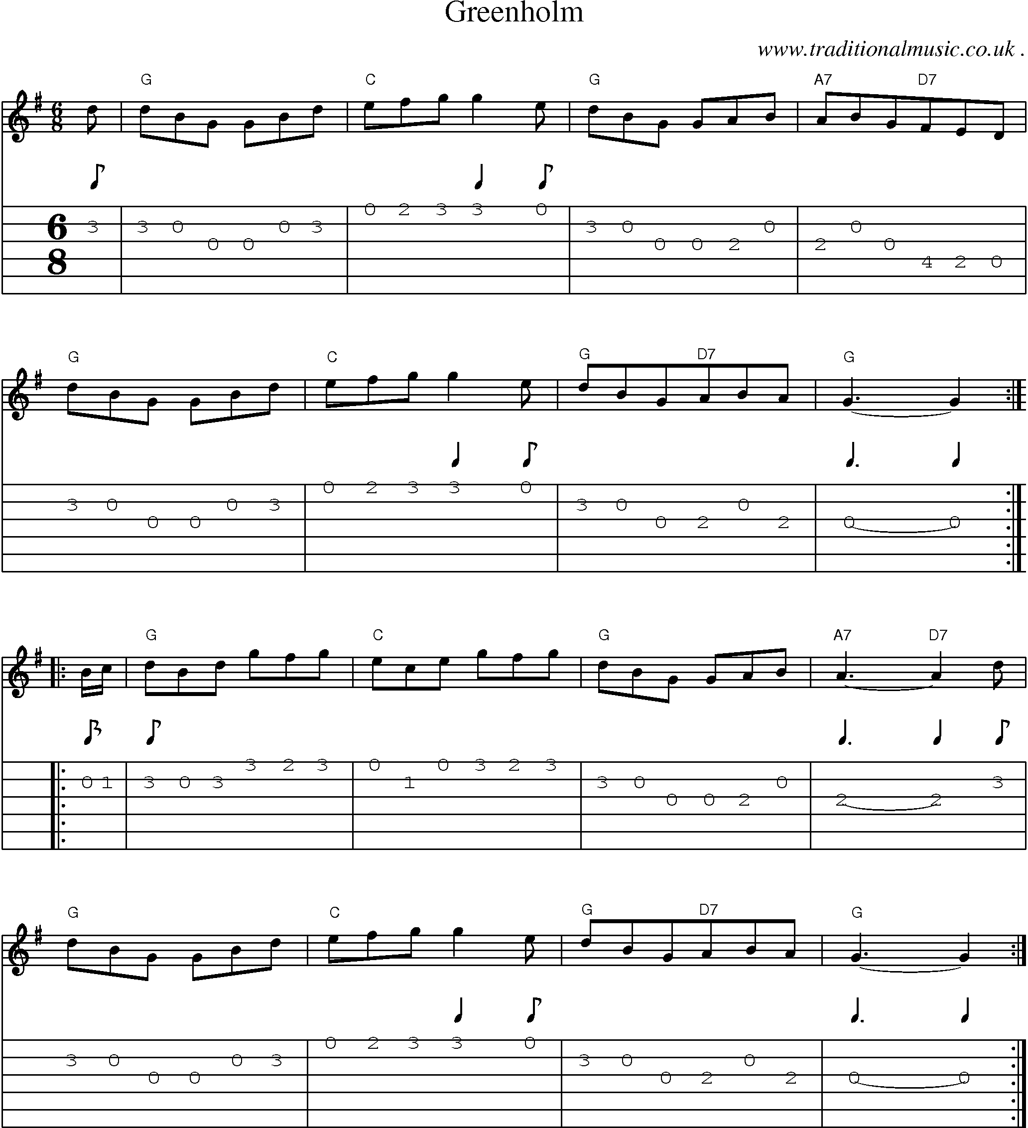 Sheet-Music and Guitar Tabs for Greenholm