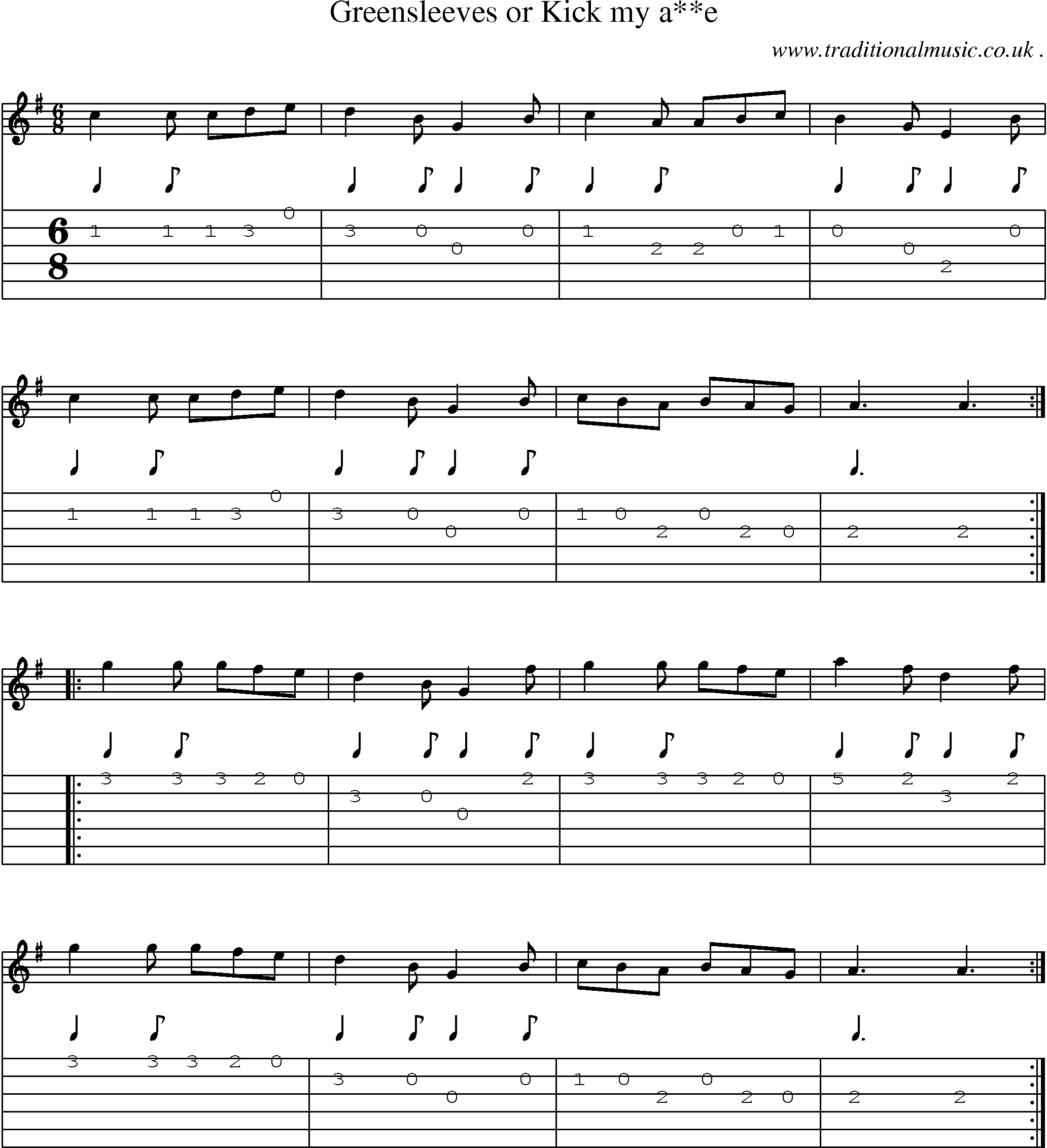 Sheet-Music and Guitar Tabs for Greensleeves Or Kick My Ae