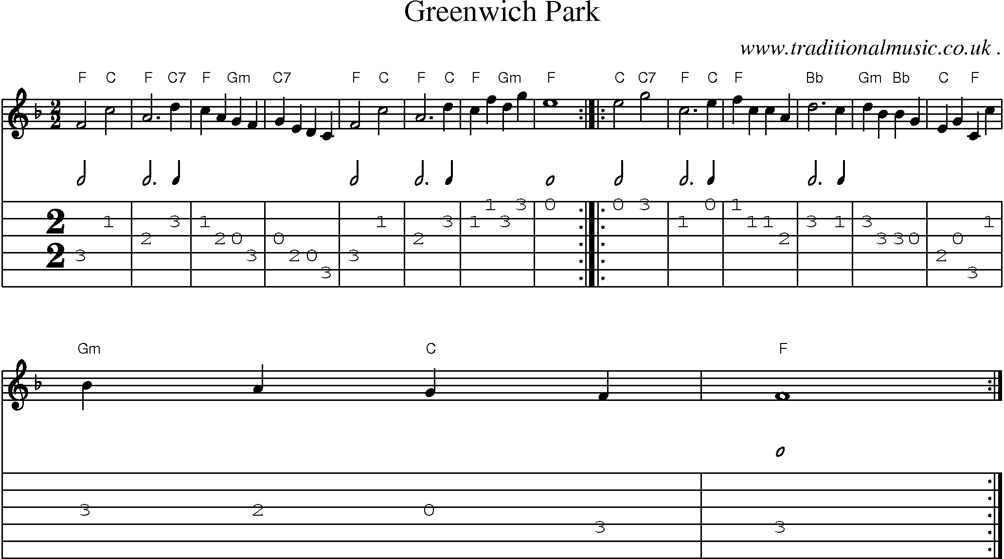 Sheet-Music and Guitar Tabs for Greenwich Park