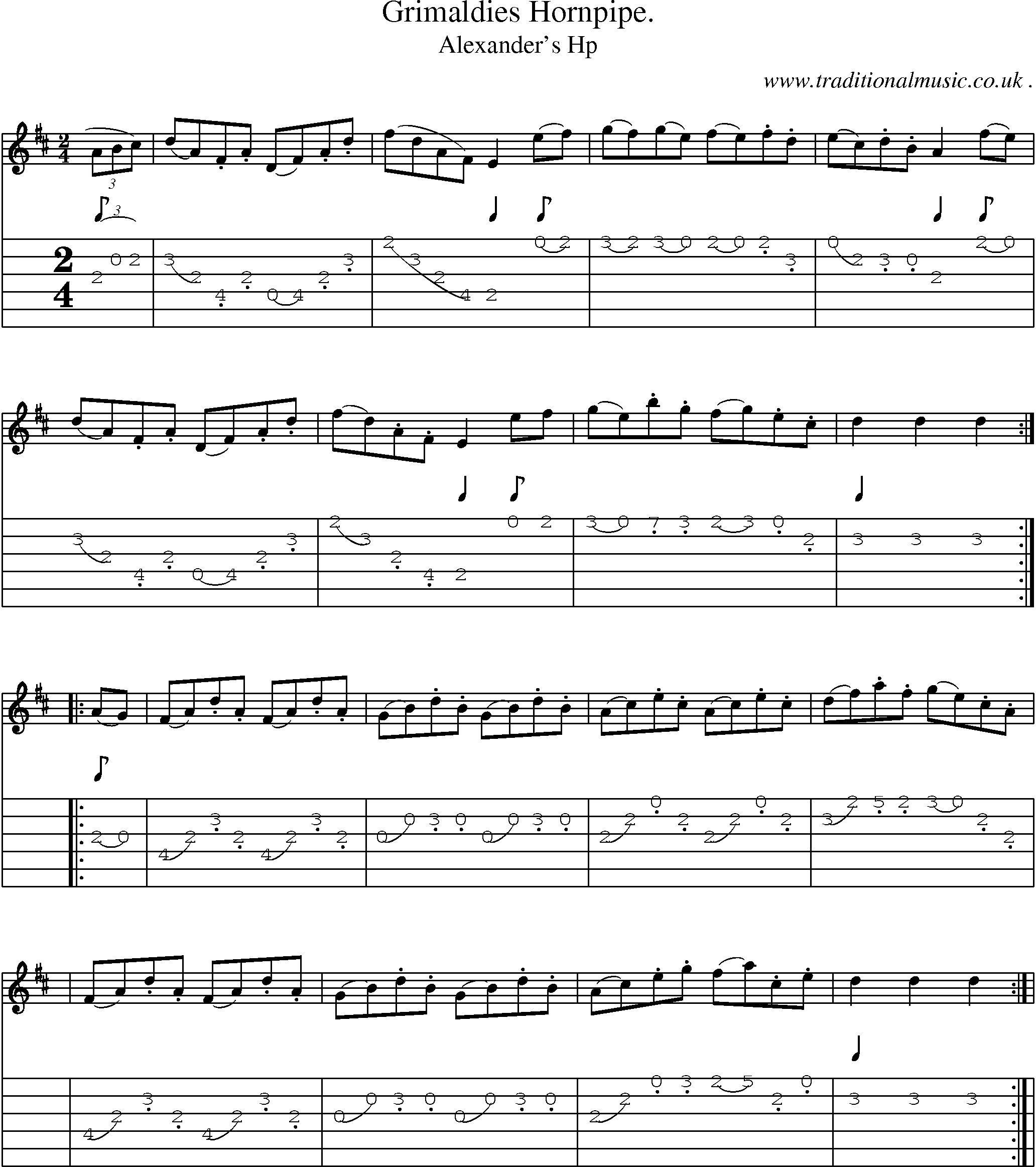 Sheet-Music and Guitar Tabs for Grimaldies Hornpipe